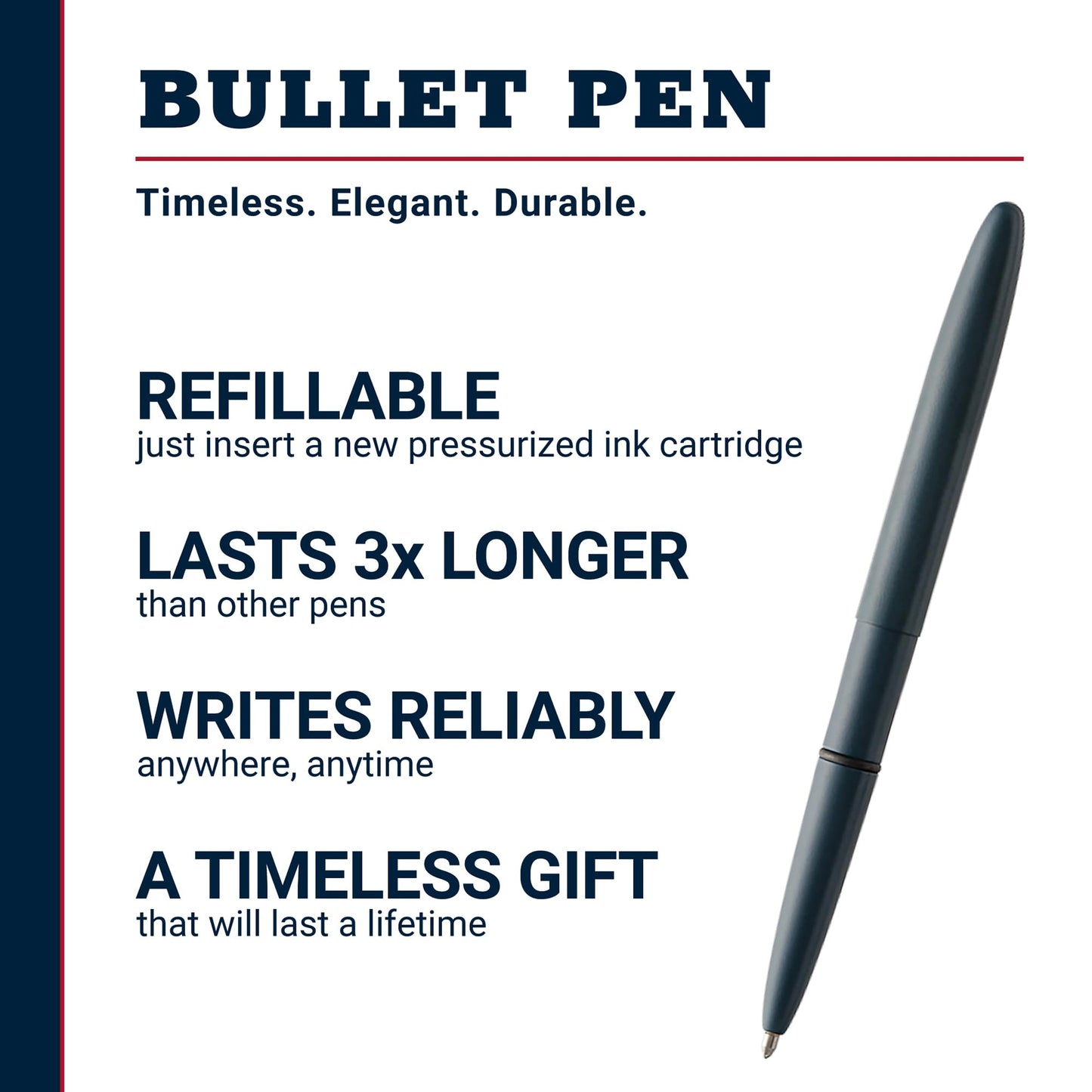 Fisher Space Pen Elite Navy Blue Cerakote Finish Bullet Pen, Pressurized Ballpoint Pen, Compact Size, Writes Upside Down, Extreme Temperatures, Black Ink, Medium Point, Made in the USA