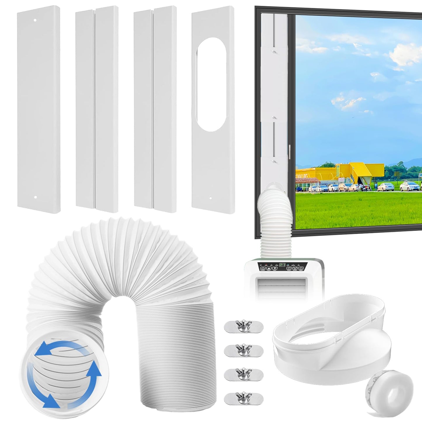 Aukney Portable Air Conditioner Window Vent Kit with 80" Length Hose, Adjustable Window Seal with 5.9 Inch Diameter for Ducting Universal Portable AC Seal Panel for Horizontal & Vertical Window