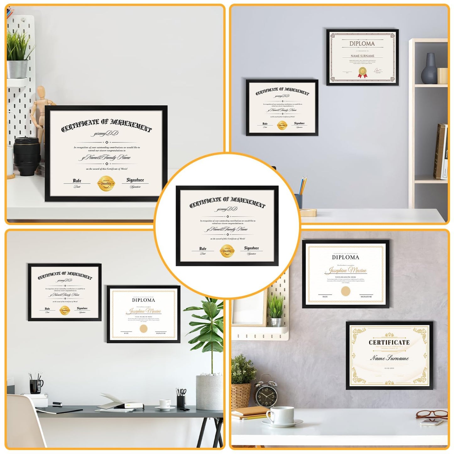 YixangDD 12 Pack Certificate Frames 8.5 x 11, College Diploma Frame with Clear Plexiglass, Black Degree Document Frame for Wall and Tabletop Display