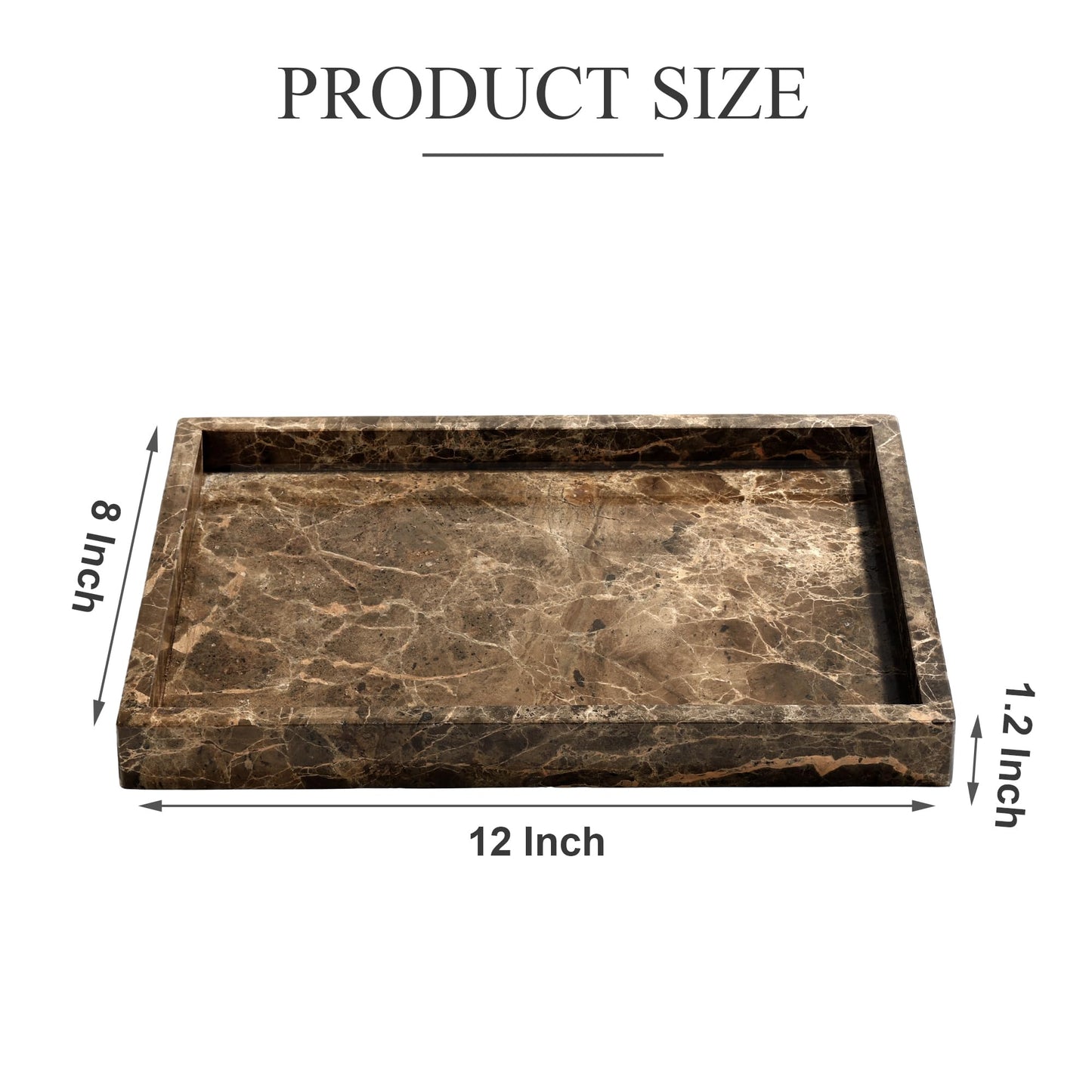 YMXYJM Real Natural Marble Tray for Bathroom, Genuine Marble Stone Vanity Tray, Luxury Storage Trays for Kitchen, Vanity, Home Decor, Dresser, Non-Resin/Non-Ceramic, 12"x 8"x 1.2", Dark Brown