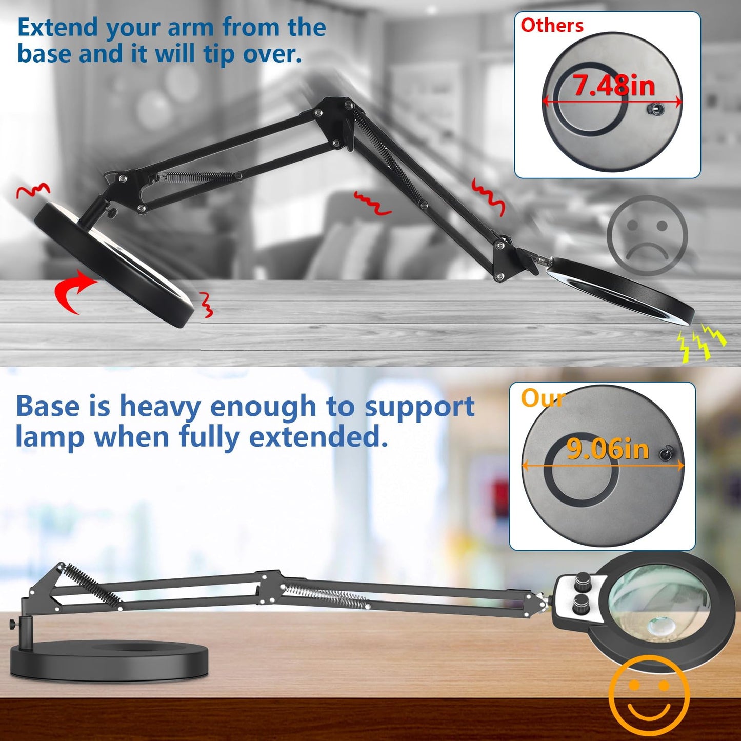 HITTI 12X & 30X Magnifying Glass with Light, Infinite Color and Brightness Desk Lamp & Clamp, 2-in-1 LED Lighted Magnifier Stand for Craft Reading Hobby Soldering Puzzle (12X & 30X Ring Base & Clamp)