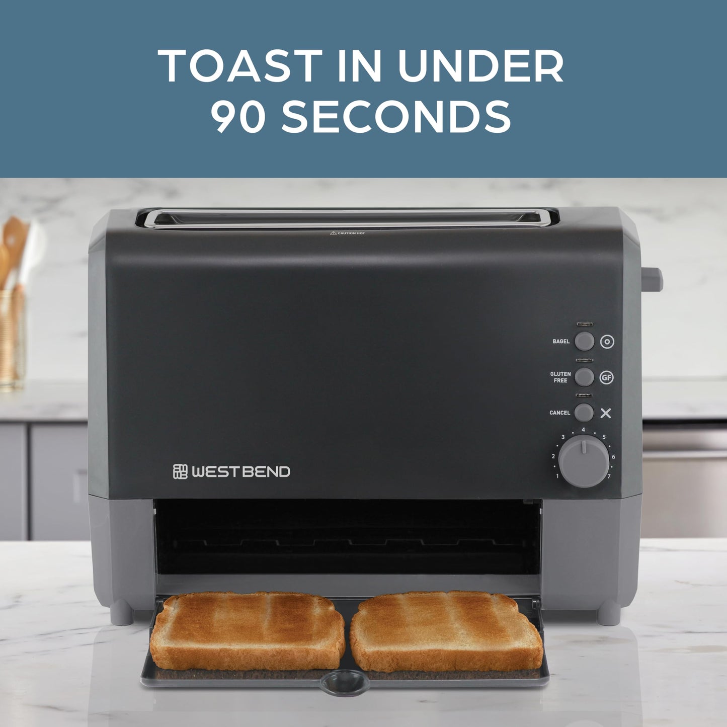 West Bend QuikServe Toaster, 2-Slice Wide-Slot Slide-Through Bread Toaster with Bagel and Gluten-Free Settings and Cool-Touch Exterior Fast Toasting, Includes Removable Serving Tray, 1400-Watts, Black