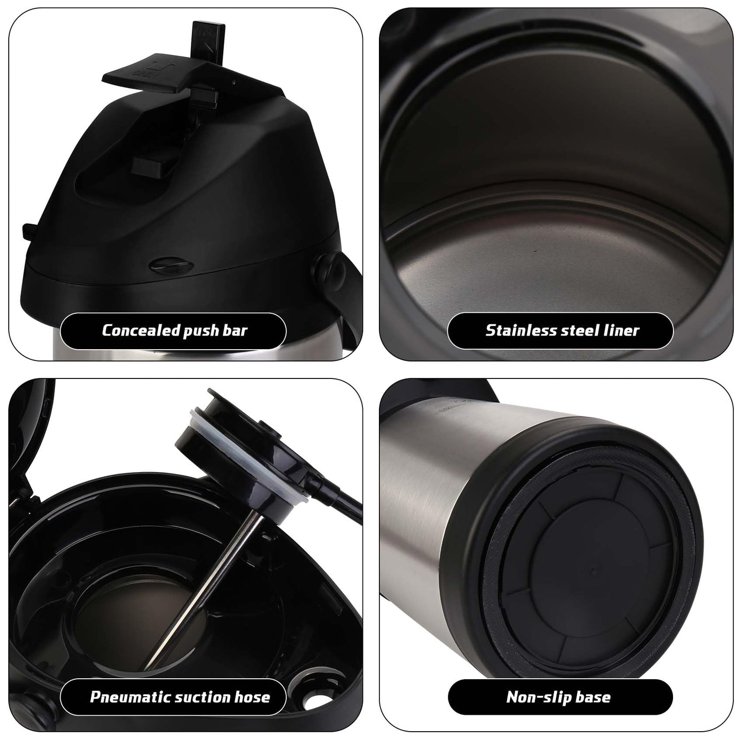 101Oz (3L) Airpot Coffee Carafe with Pump, Stainless Steel Double-wall Insulated Thermal Coffee Carafe Dispenser, 12 Hour Heat 24 Hour Cold Retention