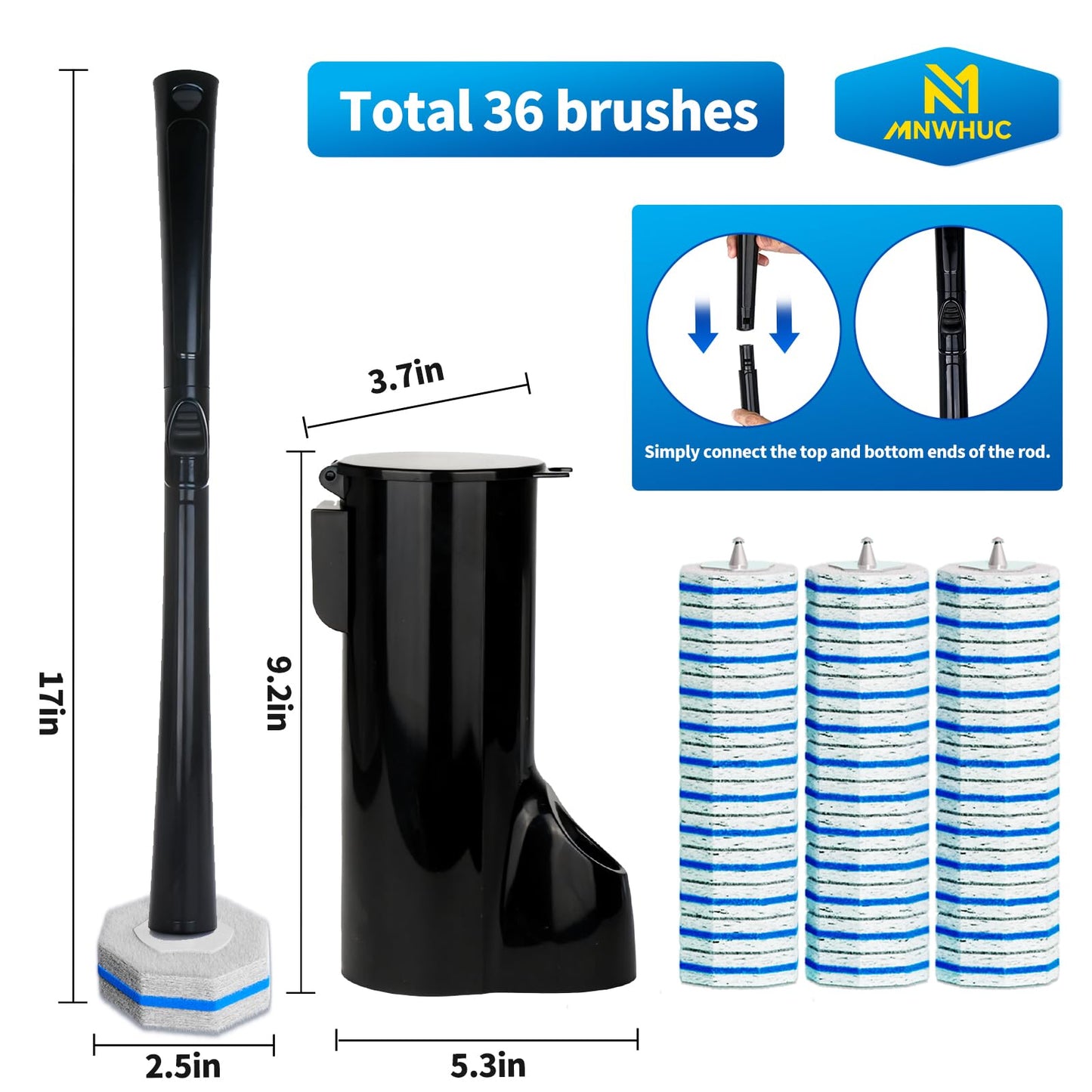 Disposable Toilet Bowl Brush with 36 Toilet Wand Refills Pads Replacement Heads, Toilet Cleaning Stick,Toilet Bowl Cleaner Wands Holder and Set, Toilet Cleaning System Starter Kit