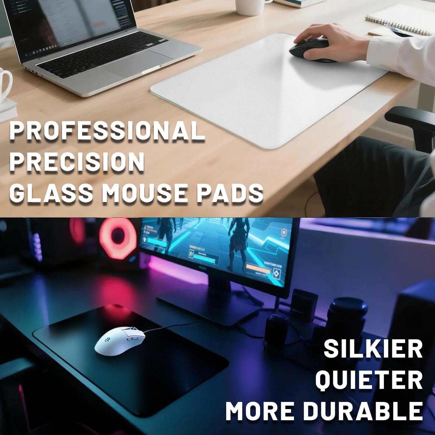 BoBliss Tempered Glass Gaming Mouse Pad-15.7" x 11.8",High-Precision Mousepad(with Mouse Glides) Suitable for Gaming and Office Use,Ultra-Smooth Hard Mouse Pad with Storage Pouch,Black.