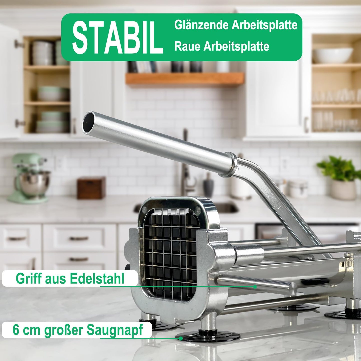French Fry Cutter, Heavy Duty Potato Slicer, Stainless Steel Potato Chopper Set with 1/2 and 1/4 Inch Blades for Sweet Potato, Carrot, Yam, Cucumbers