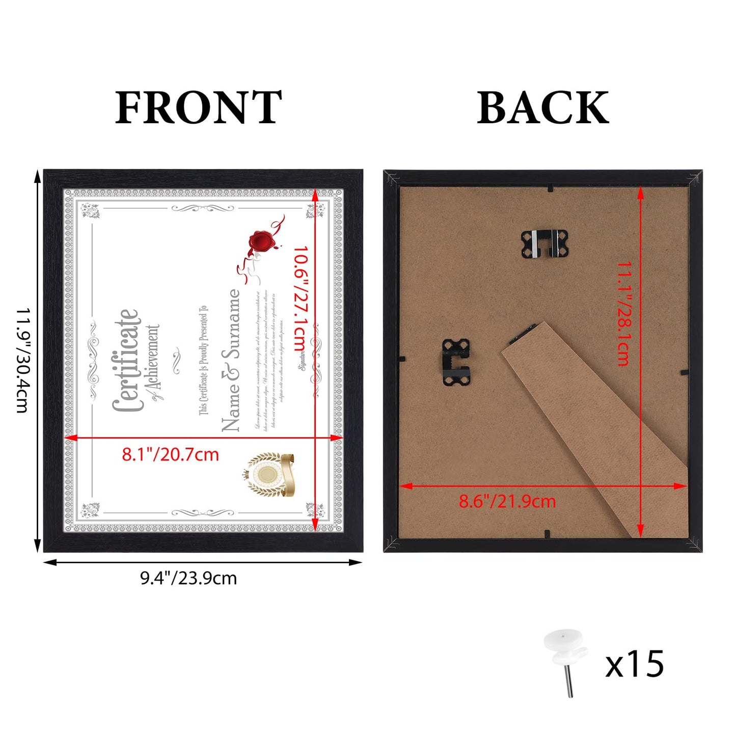 HORLIMER 8.5 x 11 Picture Frame Set of 15, Black Photo Frames 8.5 by 11 for Certificate Diploma Document, Wall Hanging or Tabletop Display
