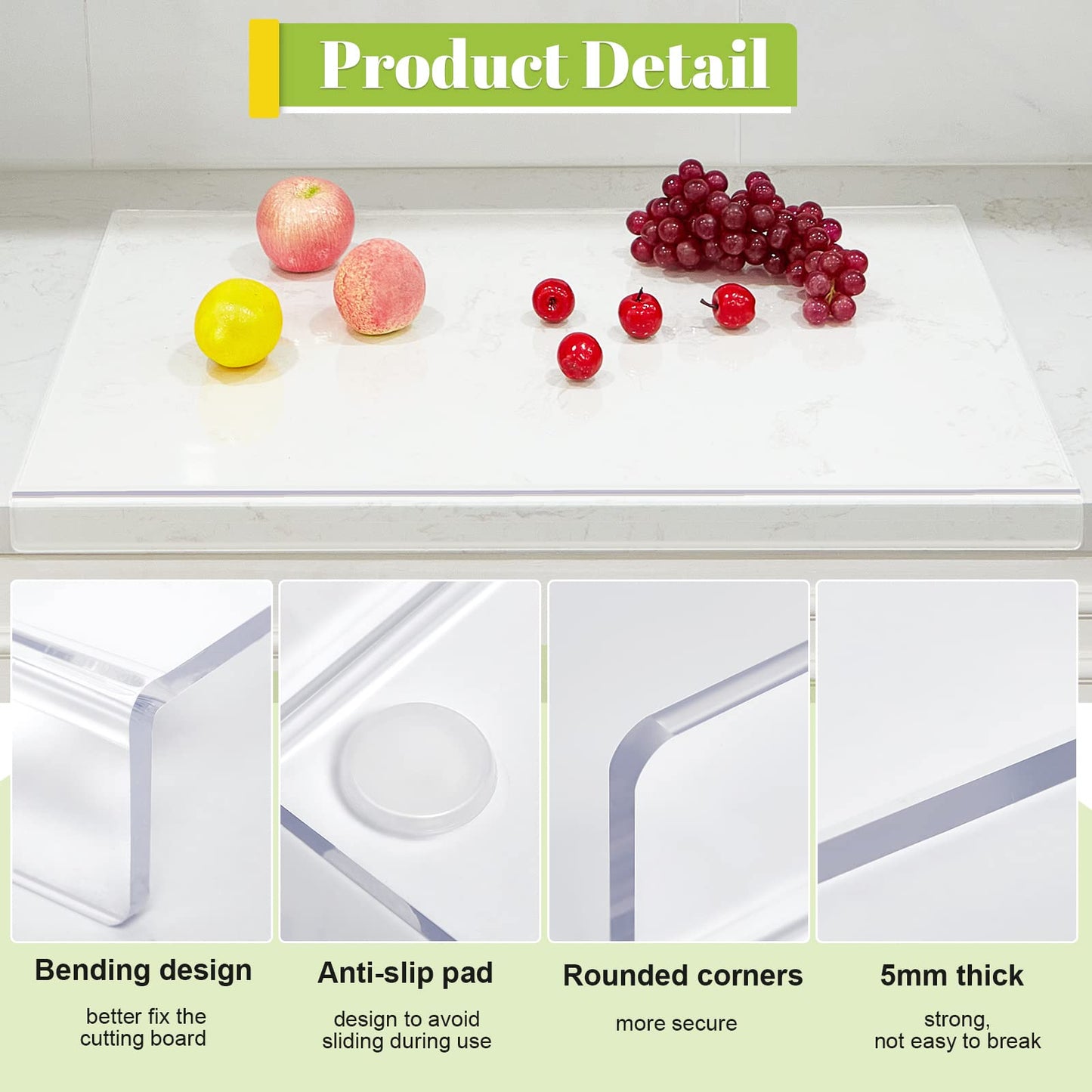 Wesiti Large Acrylic Cutting Board with Lip Non Slip 28"L X 16"W Clear Cutting Board Chopping Acrylic Countertop Protector Cover Shatter Resistant for Home Restaurant Kitchen Sink Stove