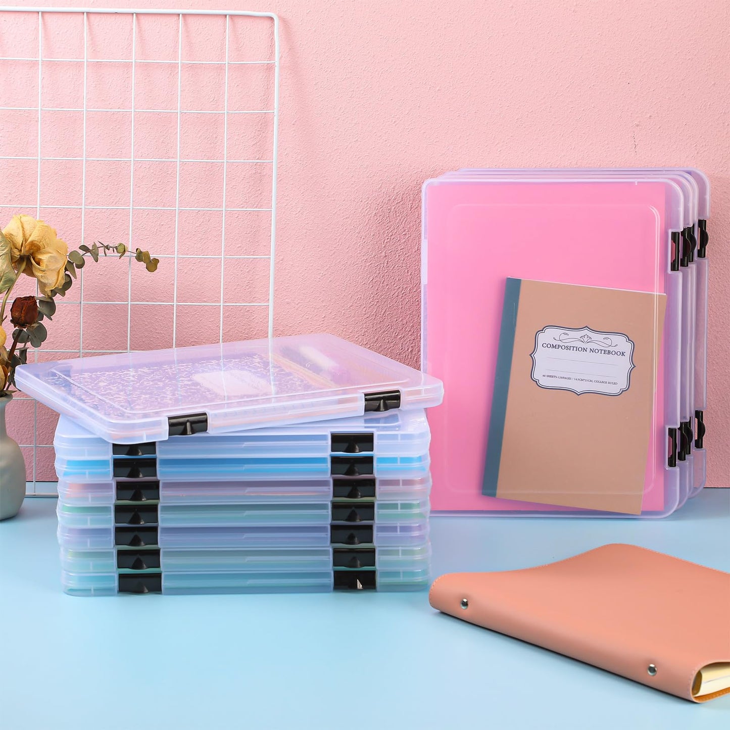 Cholemy 12 Pcs A4 Project Case Clear Portable Scrapbook Paper Storage Box with Snap Tight Box Document Case Photo Storage Containers for Magazine, Office Supplies, School