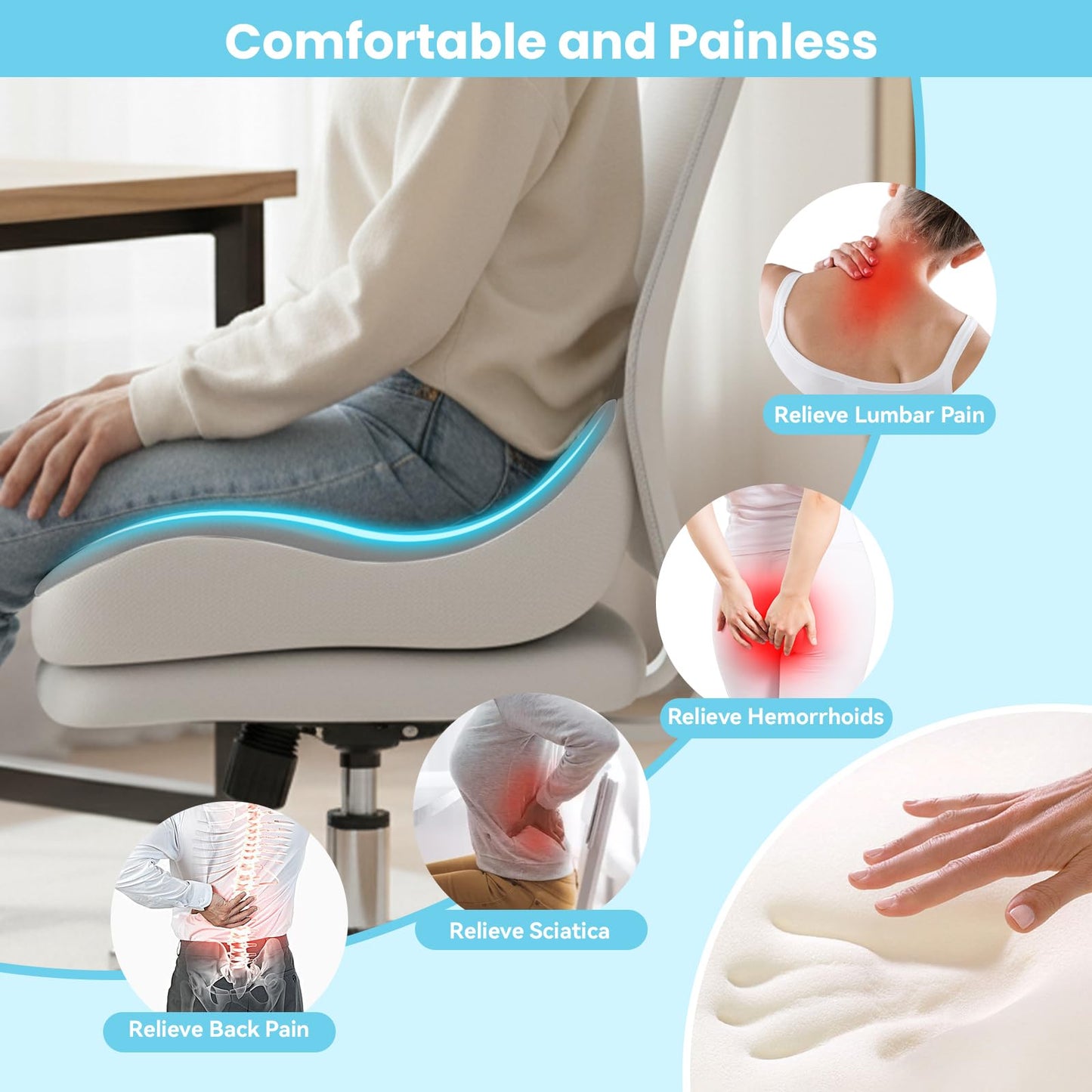 OVRST Seat Cushion,Office Chair Memory Cushion, Ergonomic Design, Relieve Sciatica and Long-Term Sitting Pain, Suitable for desks, car Seats, Games, wheelchairs