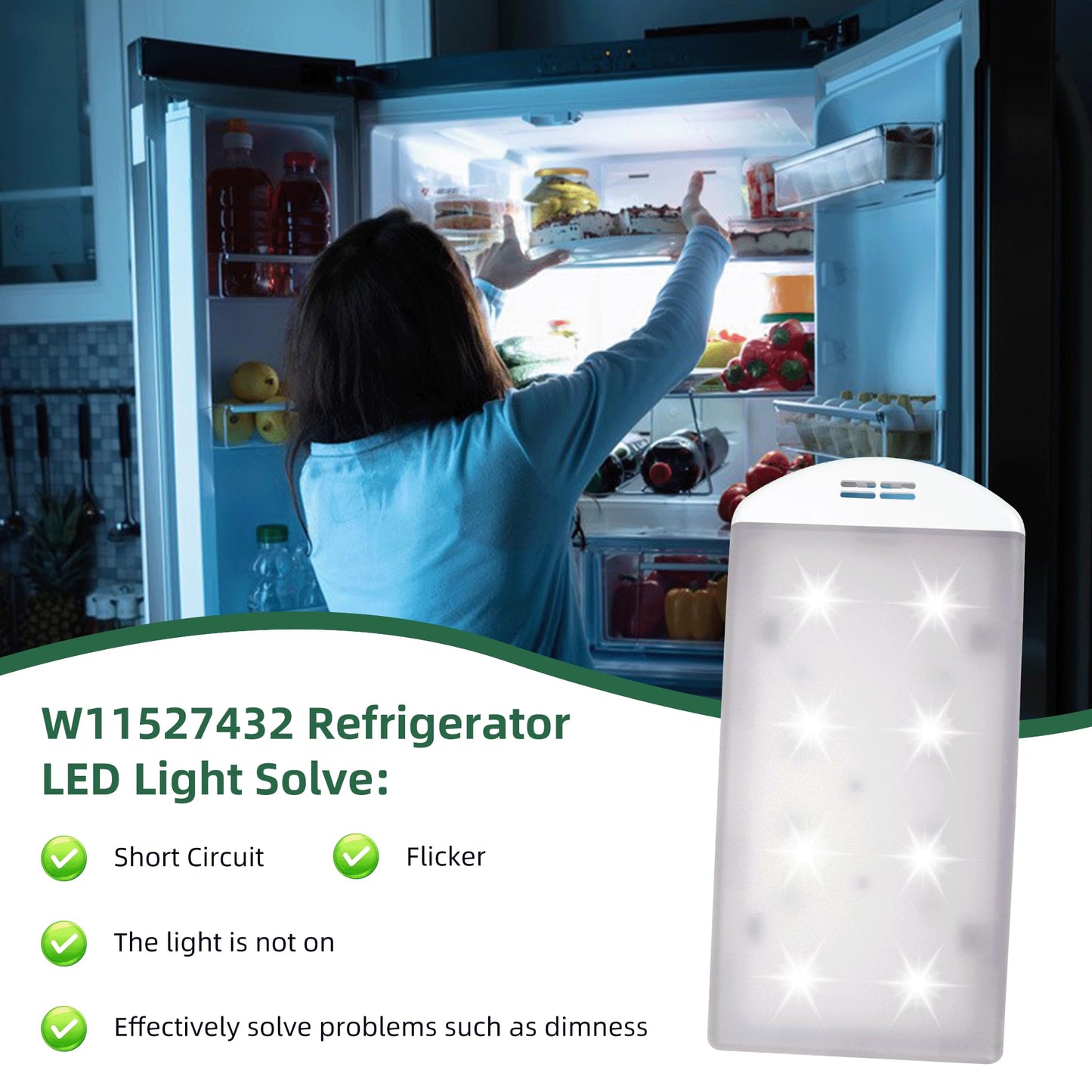 W11527432 W11387579 Refrigerator LED Light Replacement for Whirlpool Fridge Light Maytag Amana Module W11042554 W11333374 WRX735SDHZ02 WRX735SDHZ03 WRF555SDFZ11 WRX735SDHZ07 WRF555SDFZ15 WRF555SDFZ09