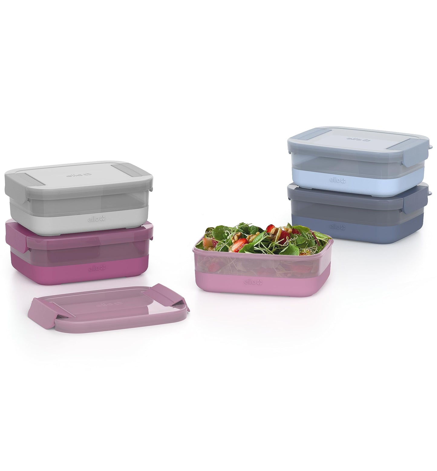 Ello Plastic 3.7 Cup Meal Prep Set 10 Pc, 5 Pack Set - BPA Free Plastic Food Storage Container with Silicone Boot and Airtight Lids, Dishwasher, Microwave, and Freezer Safe, Elderberry