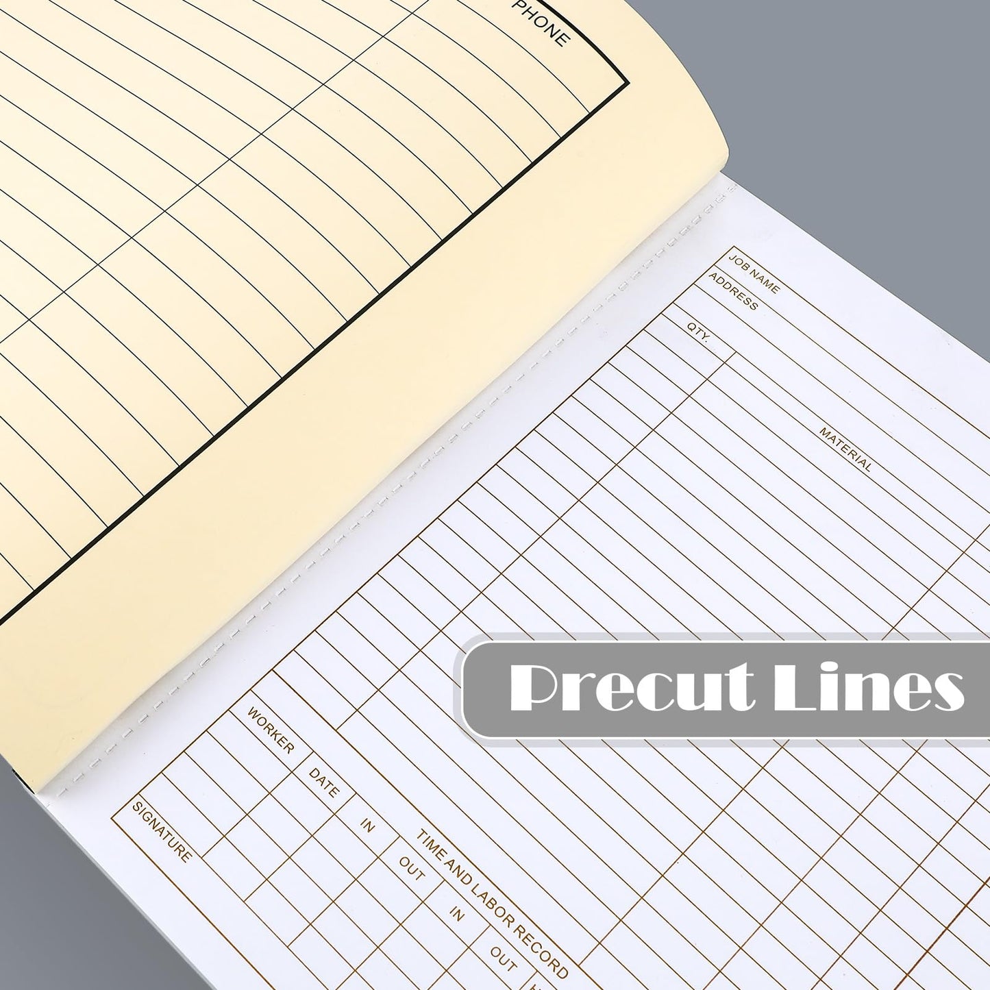 Epakh 5 Pack Material and Labor Records Pads - Job Forms Record 100 PCS Each Precut Lines with Carbon Copy for Small Business Construction Industry