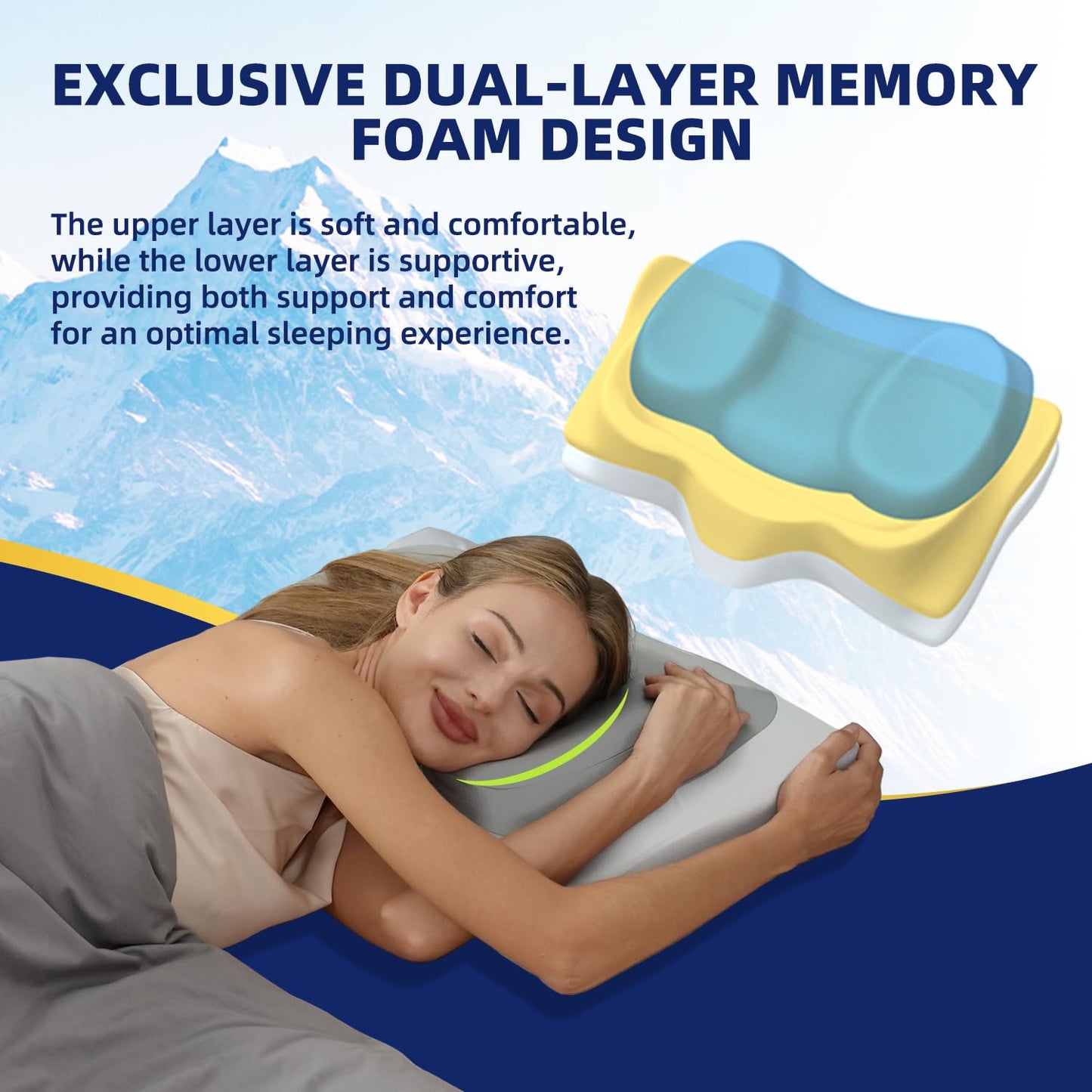 ABLEGRID Dual-Layer Memory Foam Cervical Neck Support Pillow,Contour Cooling Gel Pillow for Neck Shoulder Pain Relief,Ergonomic Orthopedic Adjustable Deep Sleep Bed Pillow for Side,Back,Stomach Sleep