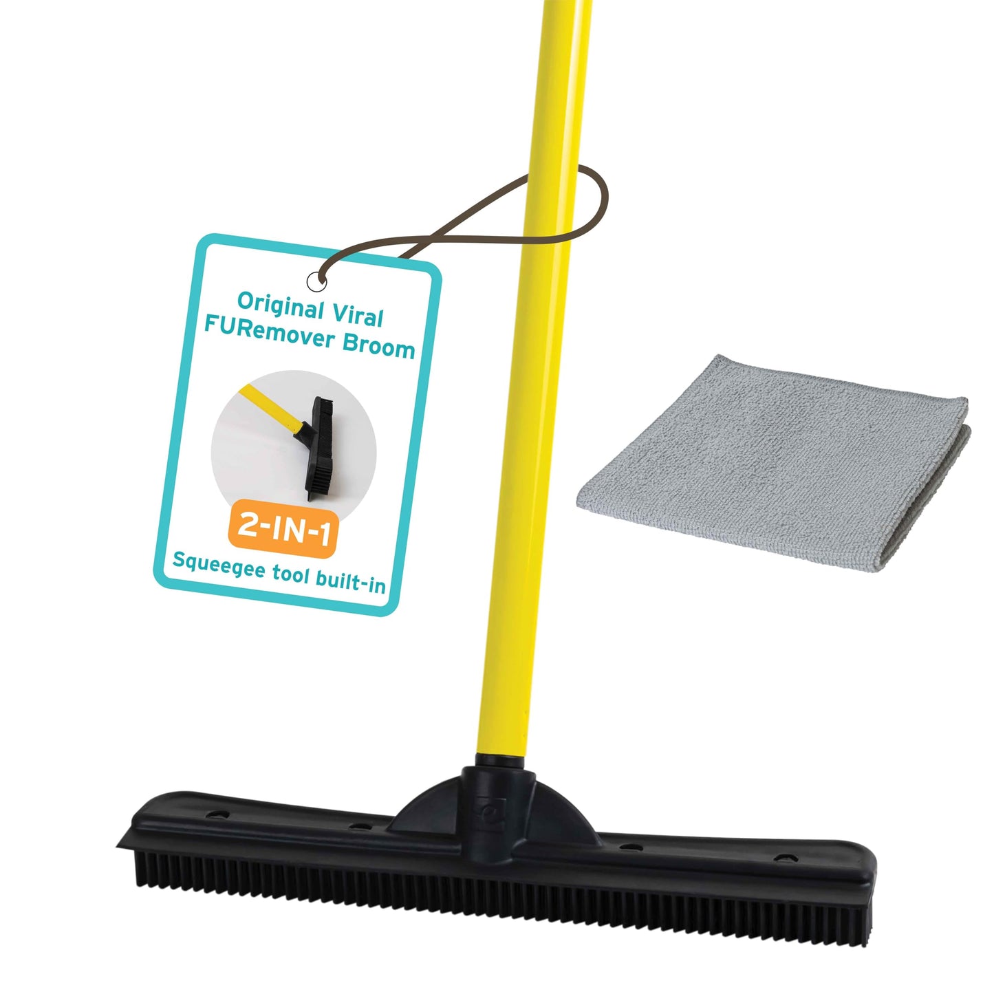 FURemover Pet Hair Removal Rubber Broom, 58" Telescopic Handle with Cloth