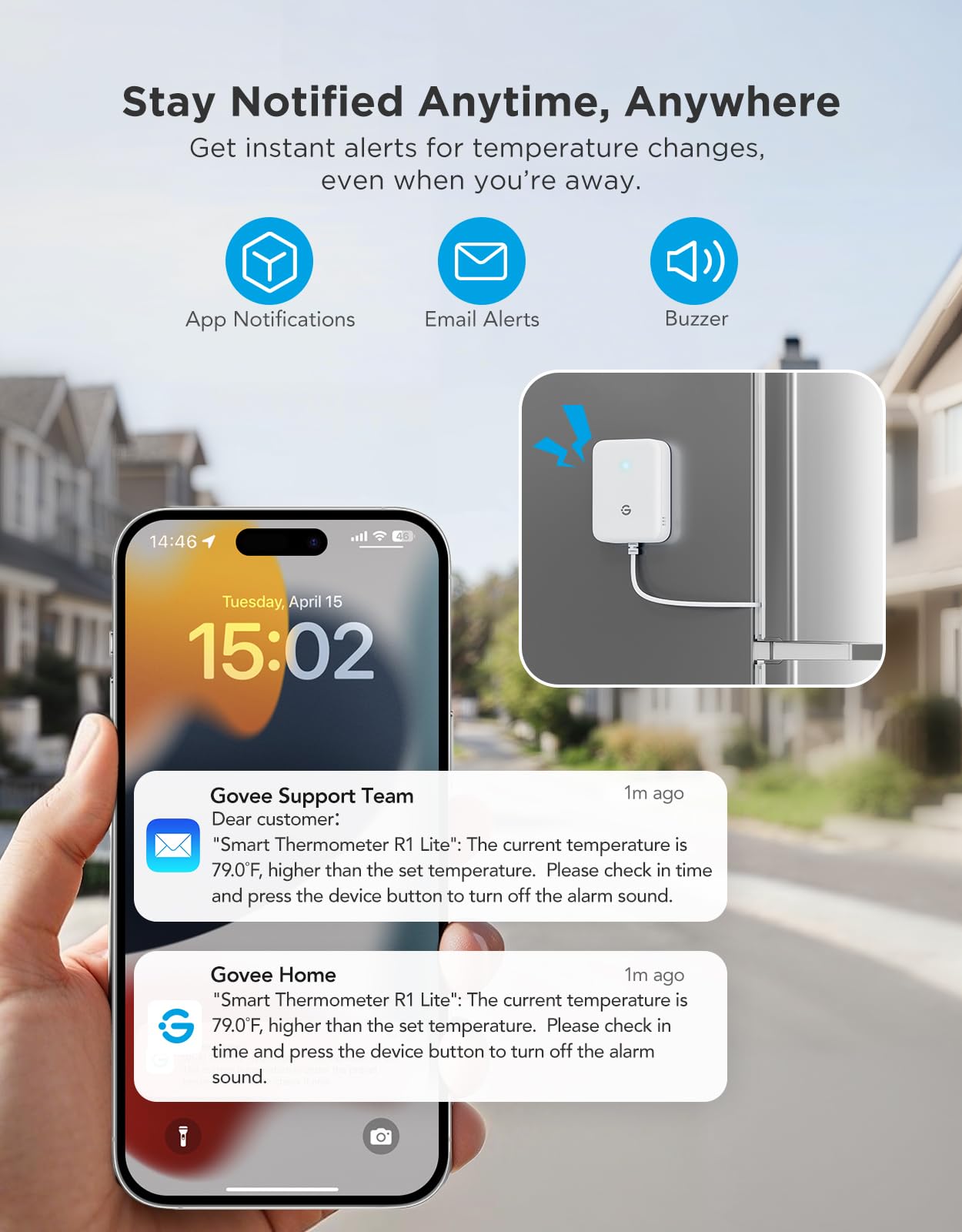 GoveeLife WiFi Refrigerator Thermometer with Alarm, Wireless Digital Freezer Temperature Gauge with App, 2 Years Free Data Export, for Home Kitchen Fridge Hot Tub 2 Pack（Only Support 2.4G Wi-Fi）