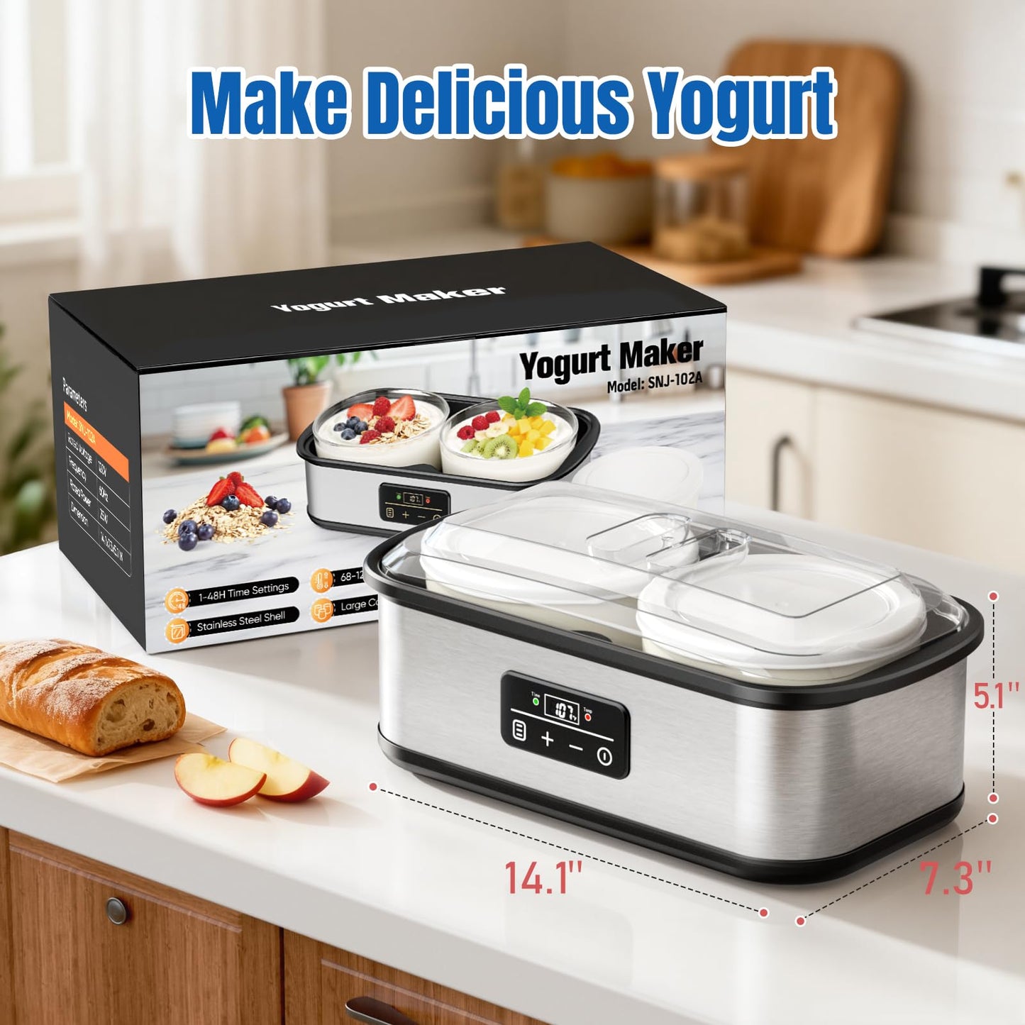 Yogurt Maker with 8 Glass Jars, Yogurt Maker Machine with Adjustable 1-48H Time & Temp Control, Make Healthy Yogurt with Full Probiotics