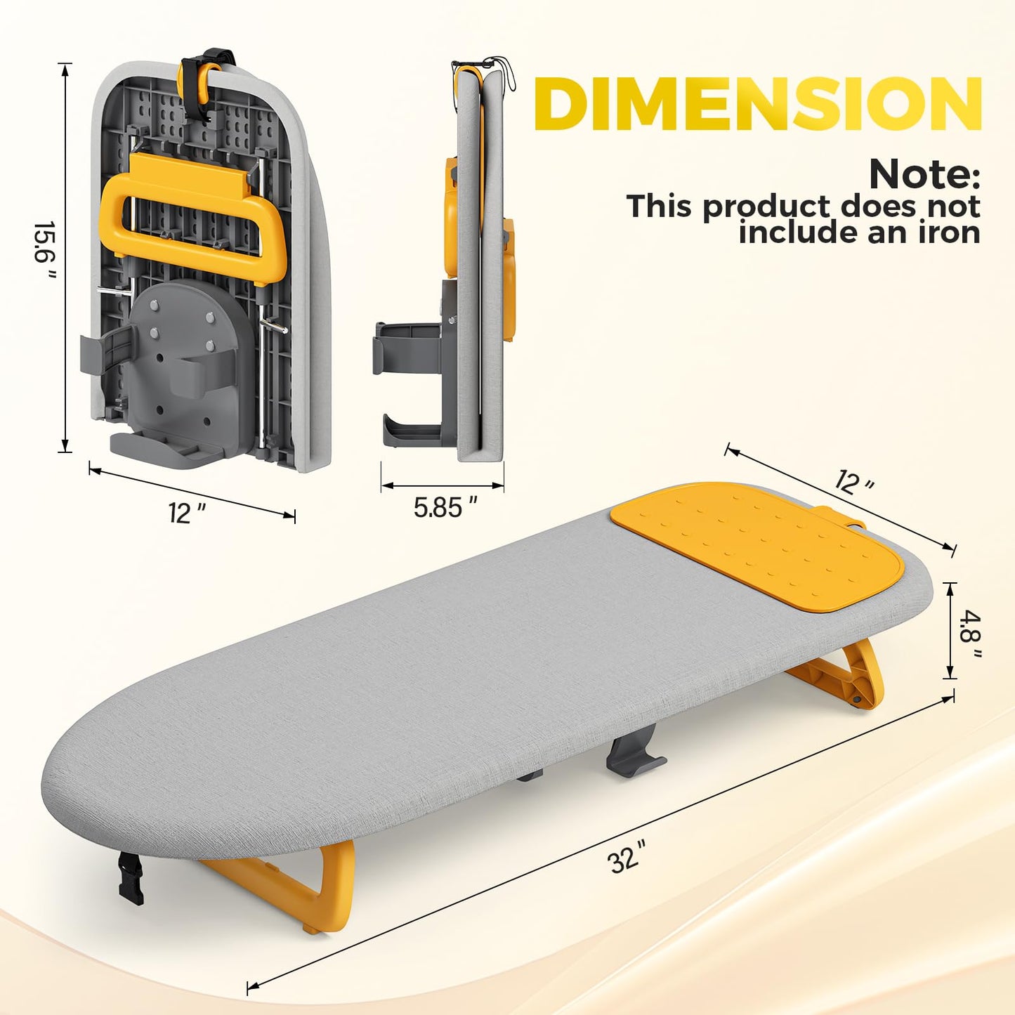 KINGBOARD Tabletop Ironing Board, Small Ironing Board with Iron Holder, Foldable Mini Iron Board, Easy Storage for Travel & Dorm, 12x32 Grey