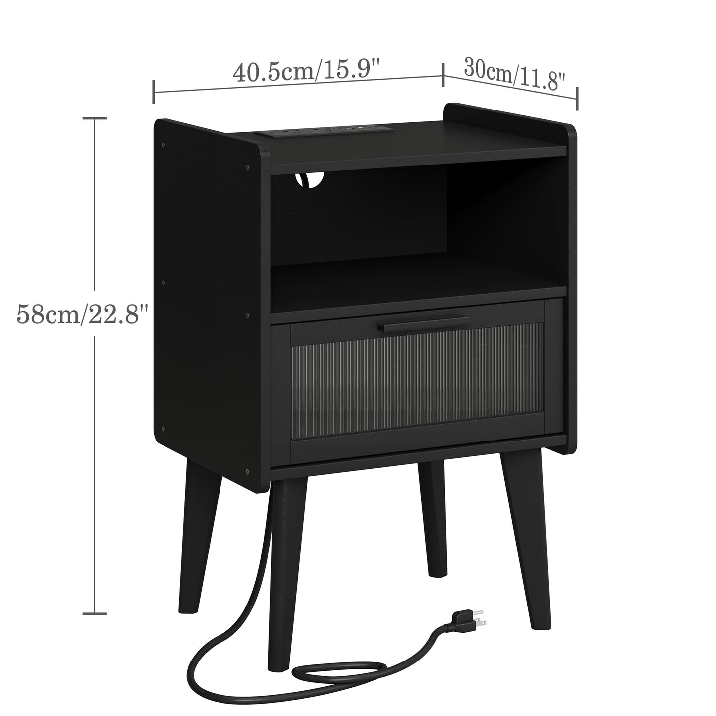 MMEOLUOOK Nightstand with Charging Station, Bedside Tables, End Table Side Table with 2 Tiers Storage Space, for Bedroom, Living Room, Black CAMLBZ07BE