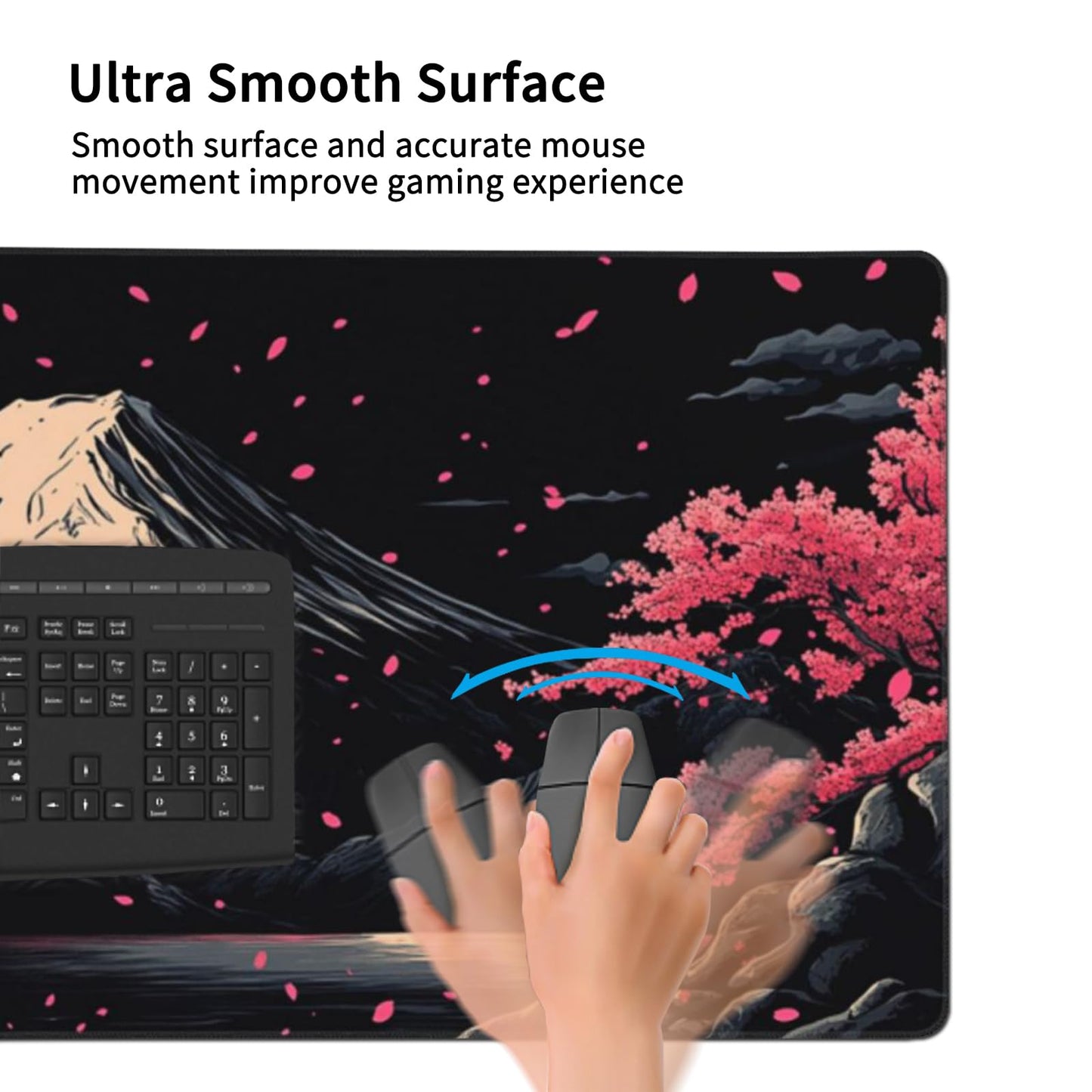 ZOCOZY Extra XXXL Japanese Cherry Blossom Gaming Mouse Pad, Watercolor Mouse Pads Keyboard Mat, Stitched Edges Mousepad, Non-Slip Rubber Base Desk Mat for Office & Home (48x24 Inch)