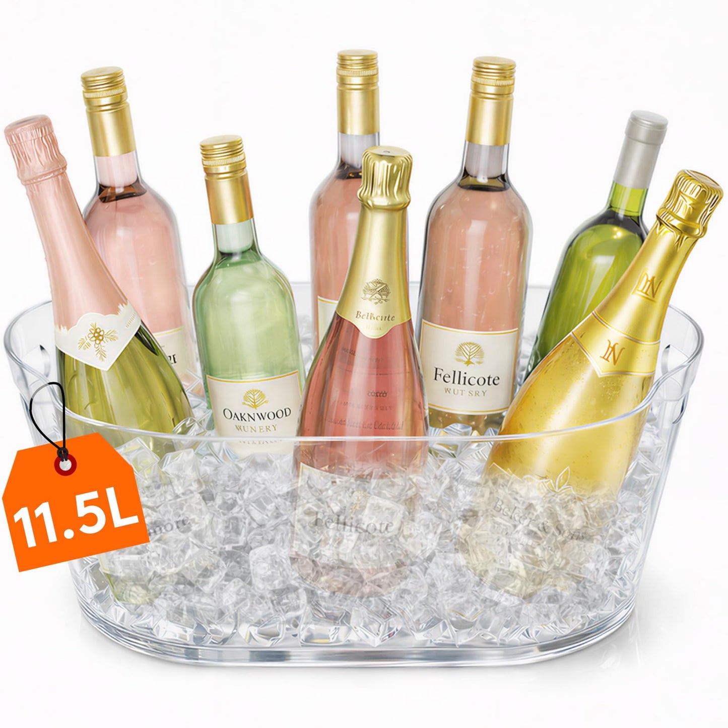 Lifewit 11.5L Ice Bucket for Parties, Large Plastic Drink Cooler for Champagne Wine, Beer, Clear Beverage Tub for Mimosa & Cocktail Bar, Portable Chiller for Party Hosting & Serving