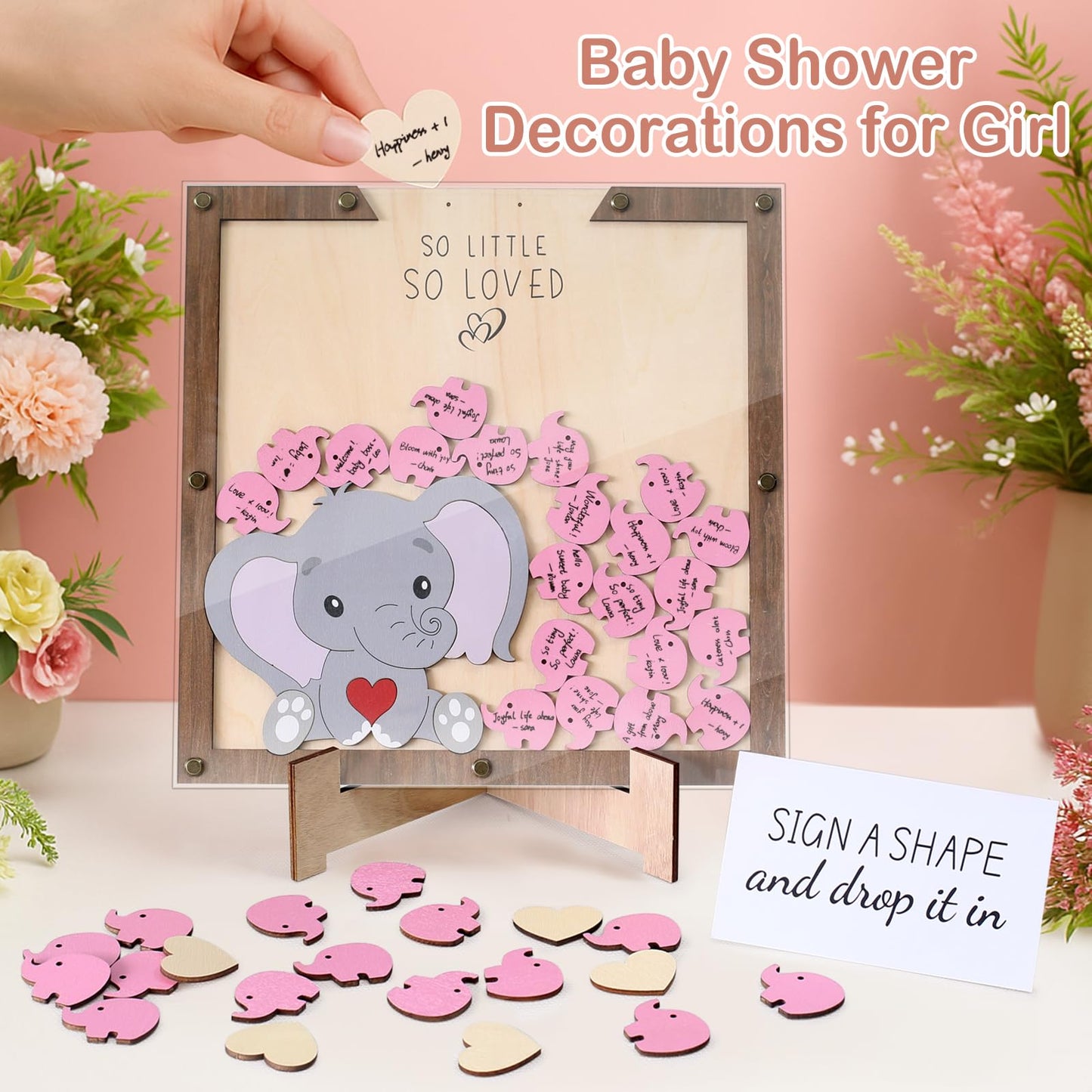 PARTYLOUD Baby Shower Guest Book, Elephant Baby Shower Decorations, Woodland Jungle Theme Baby Showers Sign in Guest Book Alternatives Frame Centerpieces Decor for Boy Girl