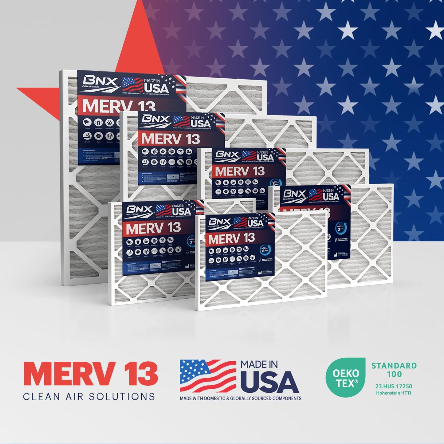 BNX TruFilter 14x18x1 MERV 13 (4-Pack) AC Furnace Air Filter - MADE IN USA - Electrostatic Pleated Air Conditioner HVAC AC Furnace Filters - Removes Pollen, Mold, Bacteria, Smoke