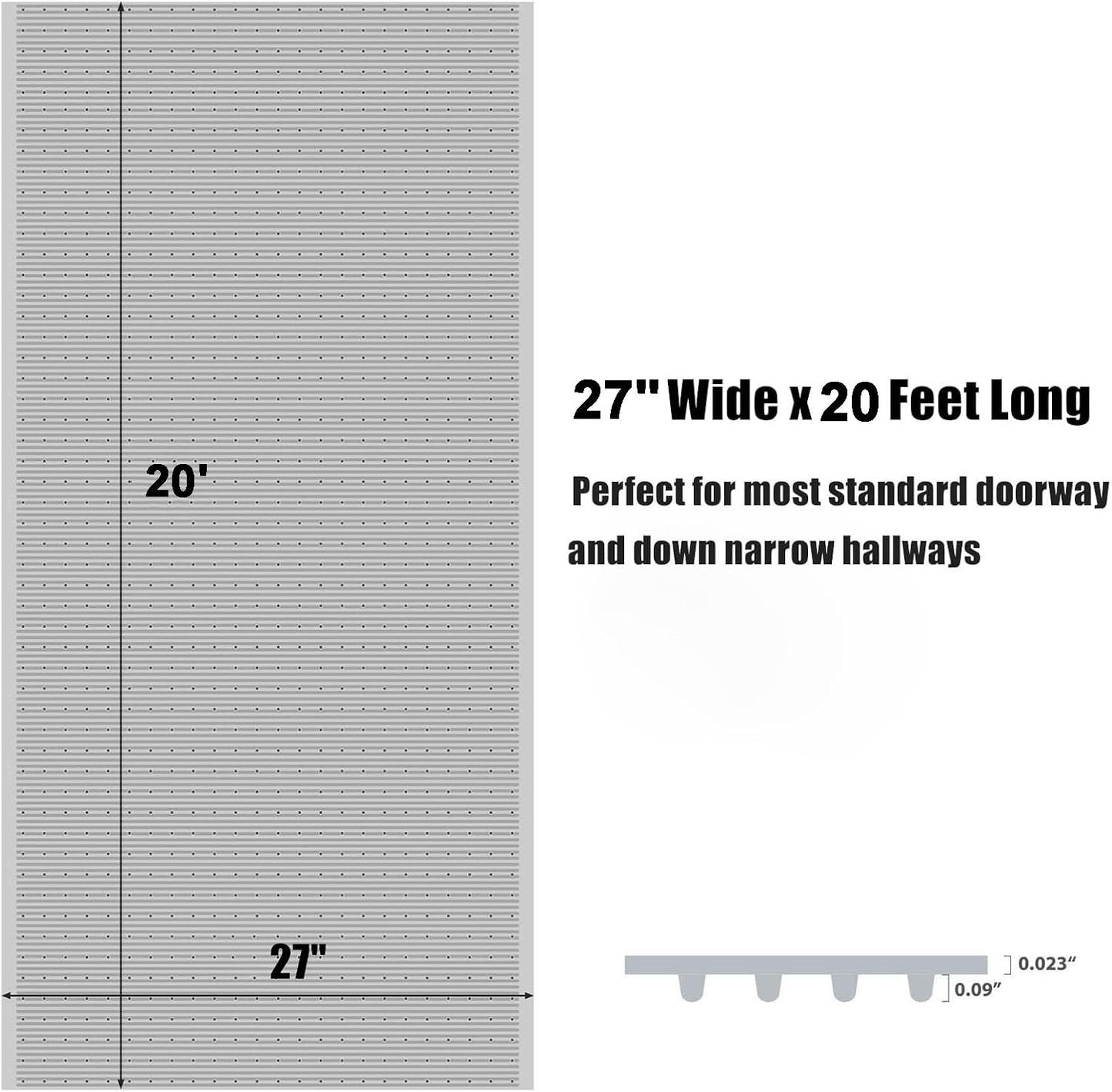 Plastic Carpet Protector Floor Runner 27in x 20ft Clear Carpet Runner for High Traffic Hallway Non-Slip Rug Protector for Low Pile Stain-Resistant & Waterproof