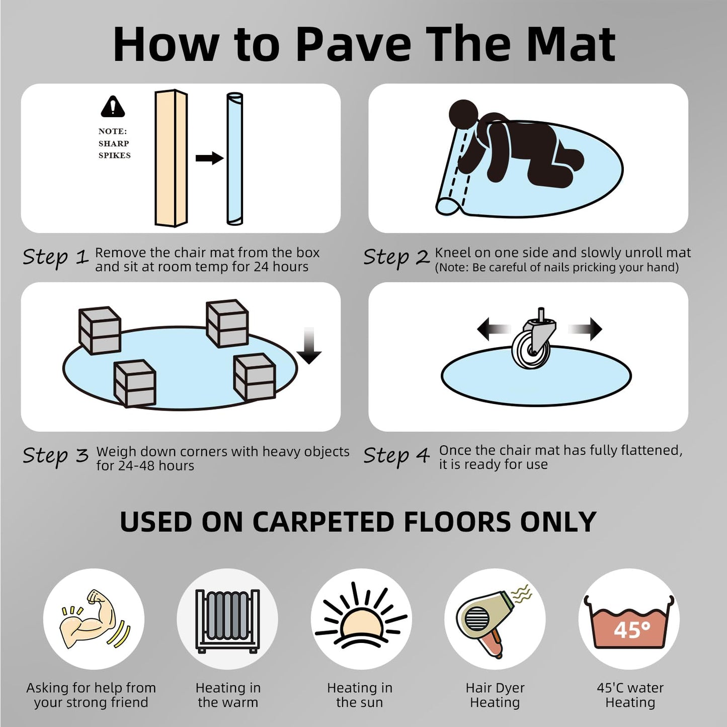 PVC Chair Mat for Carpet, Computer Desk Floor Protector, Rolling Chair Pad, 36 x 36 Inch, 2 Pack