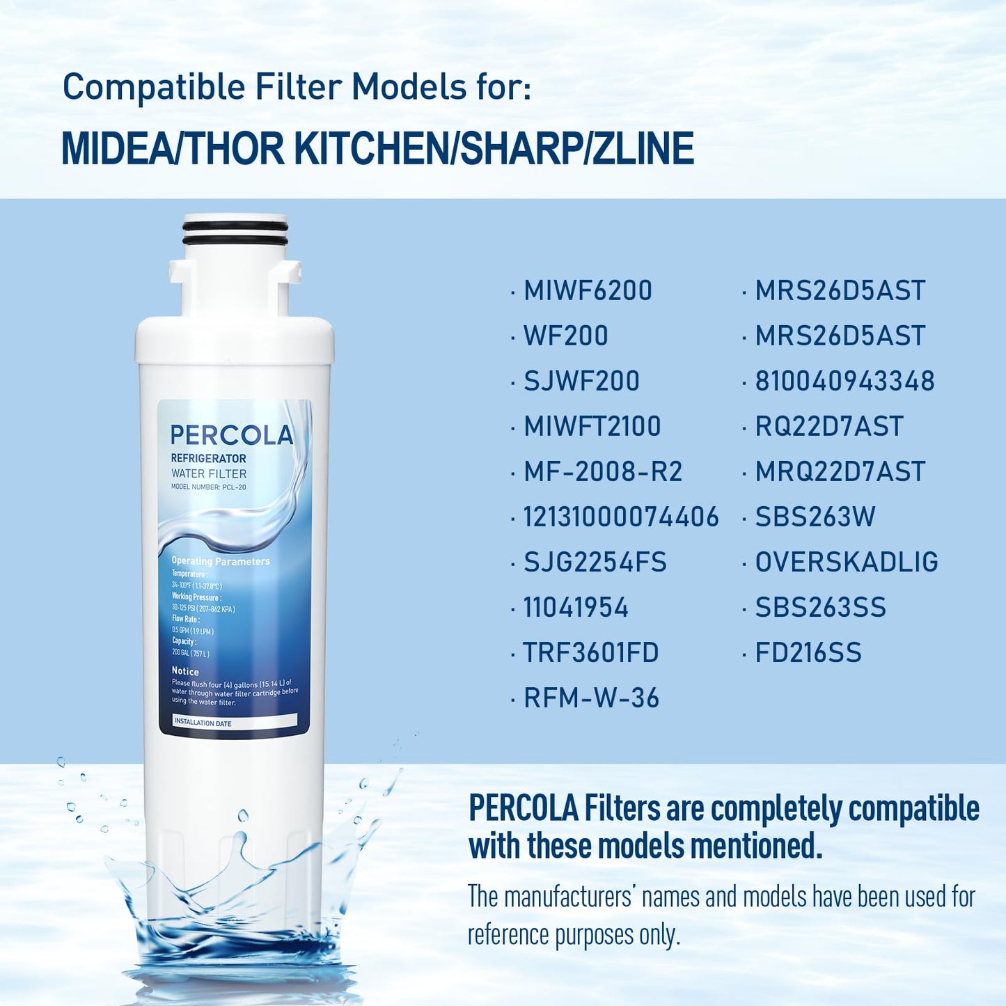 MIWF6200 Water Filter, Compatible with Sharp® SJWF200, SJG2254FS, Thor Kitchen® WF200, Zline® MIWFT2100, Midea® MRS26D5AST, MF-2008-R2, Zline® RFM-W-36 Refrigerator Models (3 Pack)