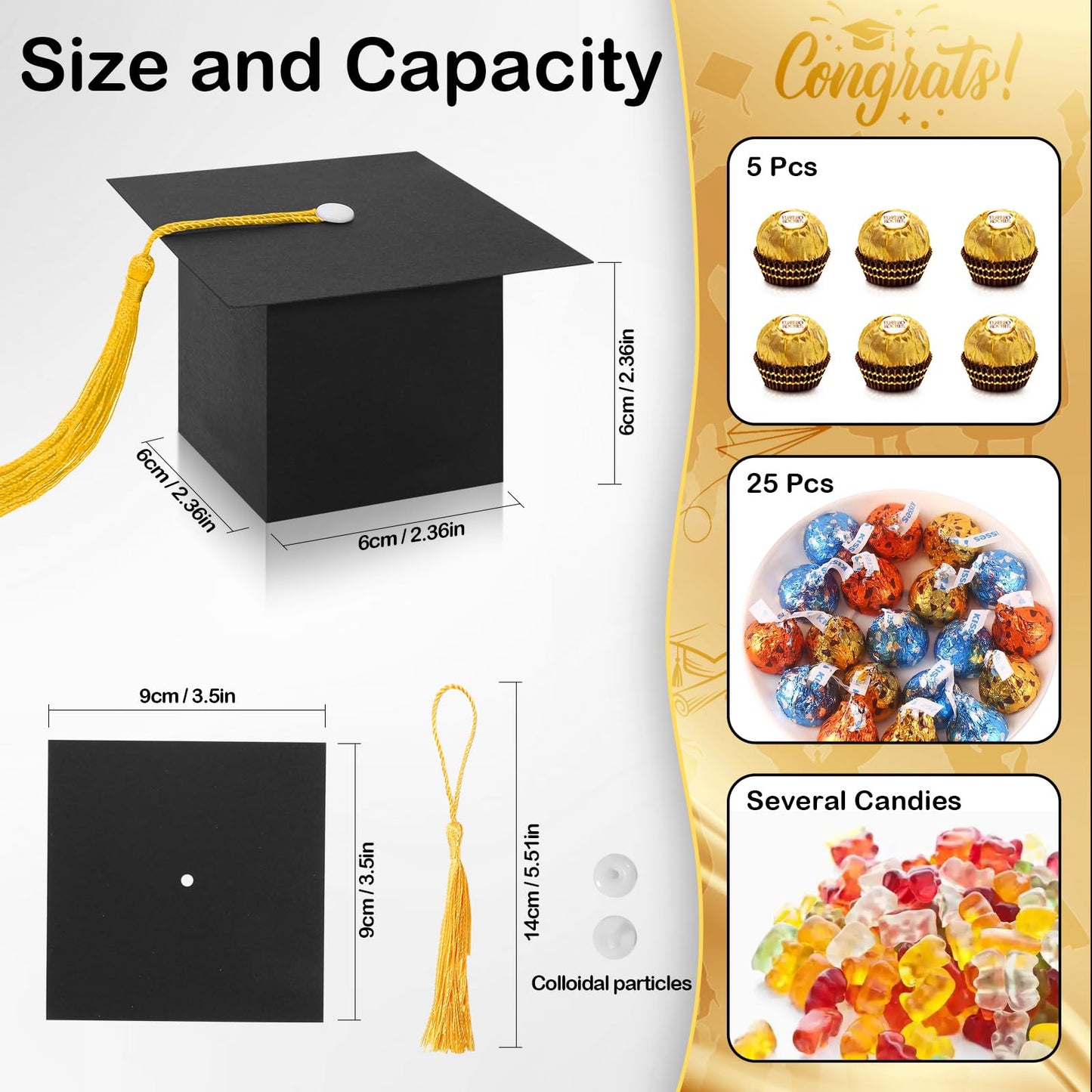 COTOPHER 100 Pcs Graduation Candy Boxes, Class of 2026 Graduation Cap Gift Boxes with Gold Tassel, DIY Graduate Decoration Box for Ceremony Party Small Treat Chocolate Box