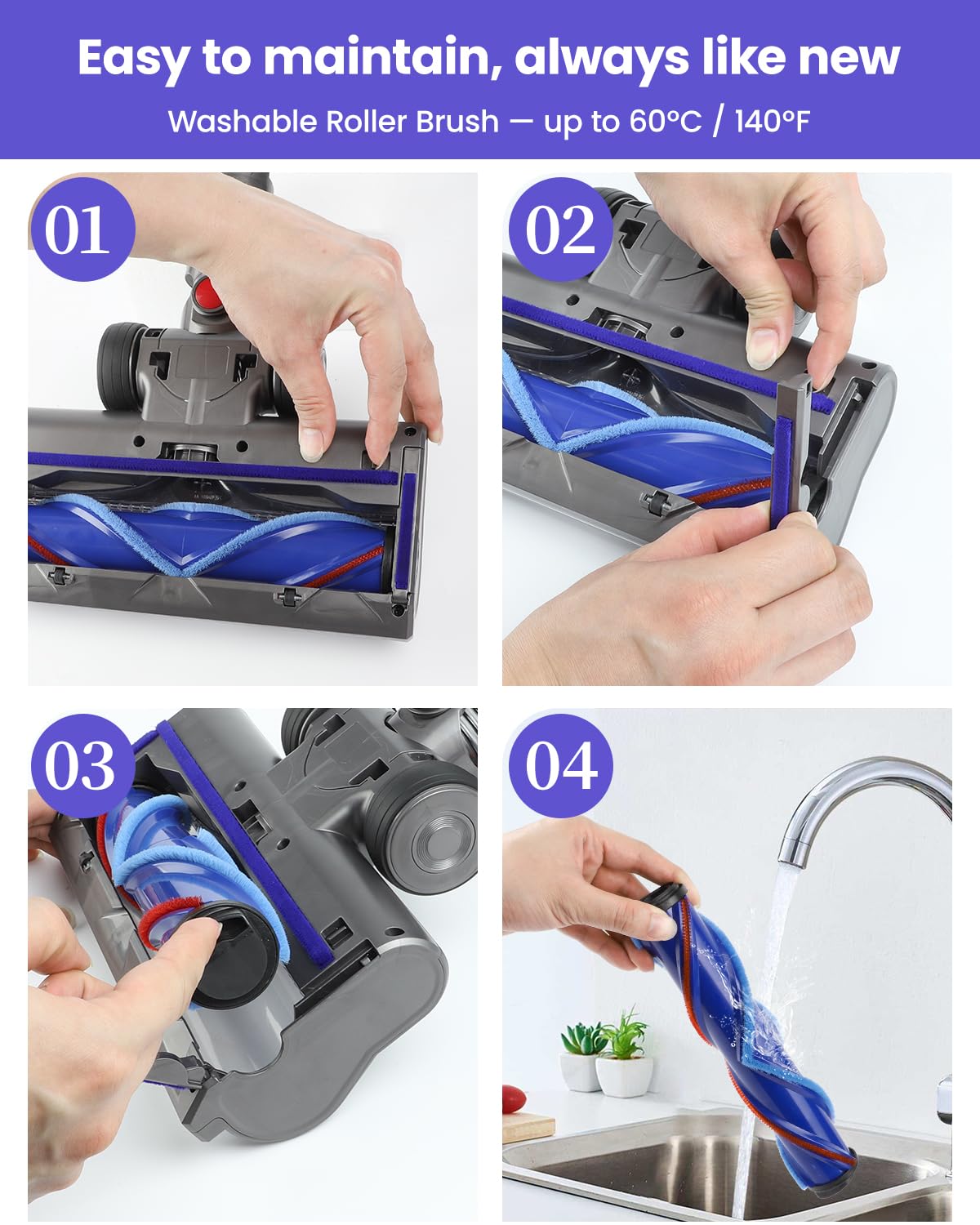 Dust Detection Replacement Brush Head for Dyson V6 DC58 DC59 DC61 DC62 DC74 SV04 SV06 SV09 – LED Green Light Floor & Carpet Attachment, Vacuum Head Accessory for Deep Cleaning