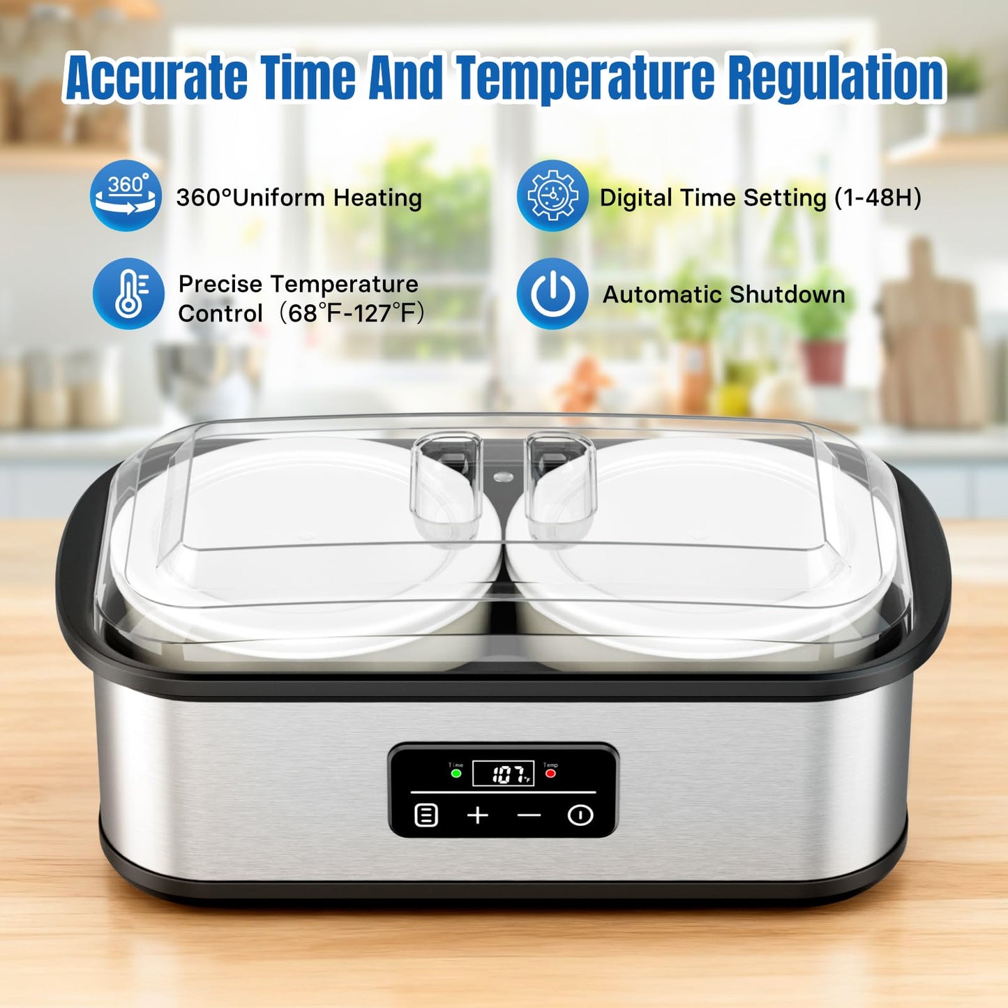 Yogurt Maker with 8 Glass Jars, Yogurt Maker Machine with Adjustable 1-48H Time & Temp Control, Make Healthy Yogurt with Full Probiotics