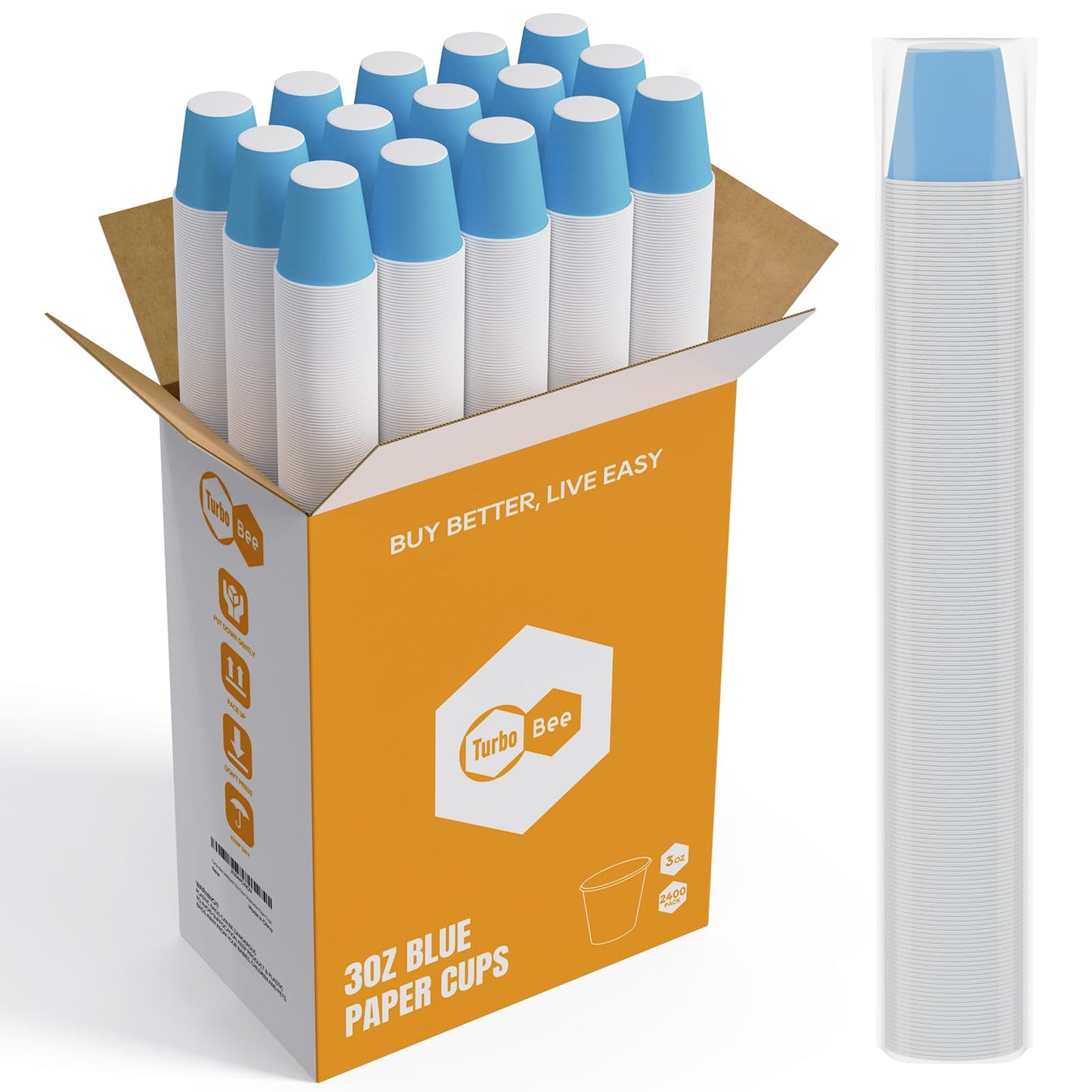 Turbo Bee 3oz Disposable Paper Cups 2400Pack, Small Bathroom Cups Bulk, Rinse Small Blue Paper Mouthwash Tumblers Perfect for Bathroom, Party, Picnic, Travel and Events
