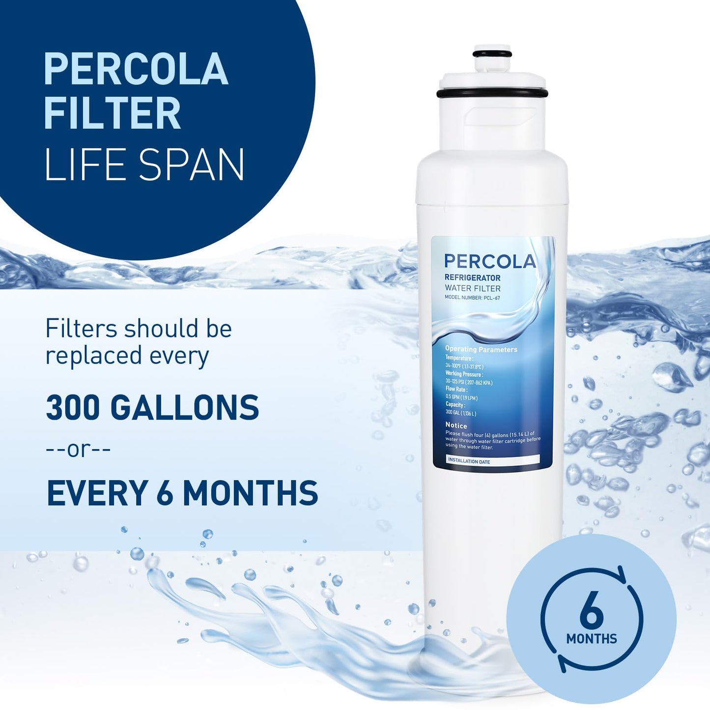 PERCOLA HX2017FR-A Water Filter, Compatible with Hisense HX2017F-A, HRF266N6CSE1, HRF266N6CSE, HRF209N6CSE, HRF254N6TSE, HRF254N6DSE, HRF210N6CBE, Mora MRF211N6CSE, MRF266N6CSE, 2 Pack