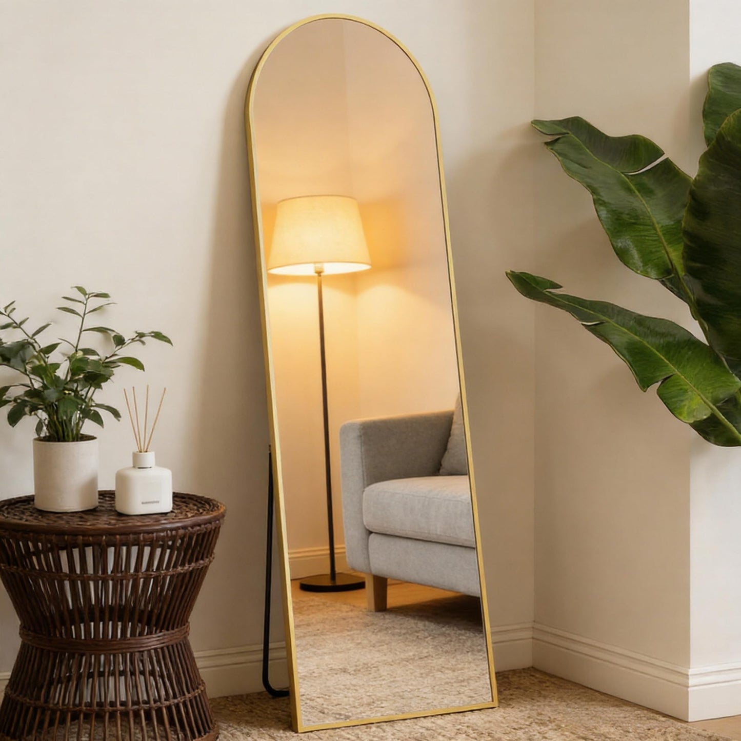 NEWBULIG 59"x16" Arched Full Length Mirror, Full Body Floor Mirror with Aluminum Alloy Thin Frame, Wall or Standing Mirror for Bedroom, Living Room, Dressing Room, Gold