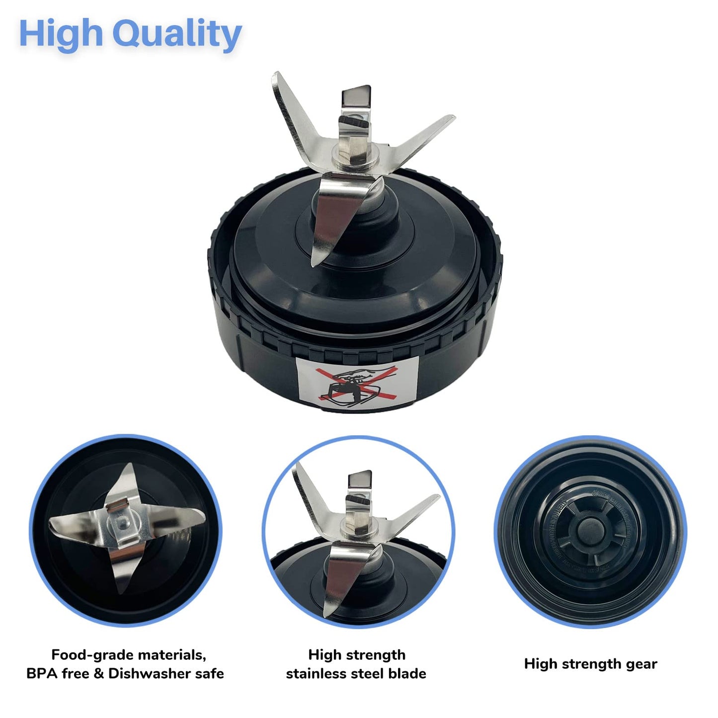 Blender 5-Fins Blade & 2 16oz Single Serve Cups with Lids Replacement Parts for Ninja, Base Extractor Blade for Nutri Ninja Blender 700 Watts QB3000, QB3000SS, QB3000SSW, QB3001SS 30, QB3004, QB3005
