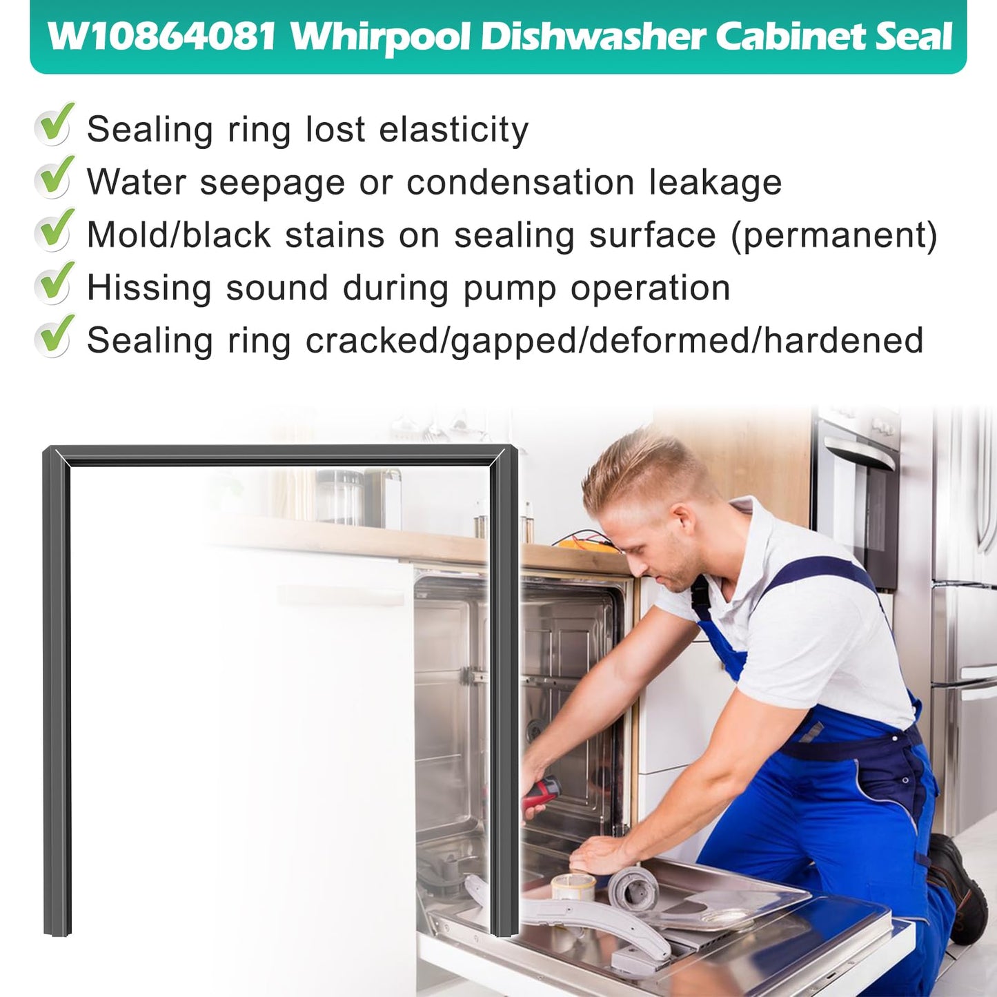 Upgraded W10864081 Dishwasher Door Gasket for Whirlpool Dishwasher Models WDTA50SAHZ0,KDFE104DSS3, KDFE204ESS1 W10179427, W10835073 Dishwasher Cabinet Seal for Kenmore Kitchen Aid Dishwasher