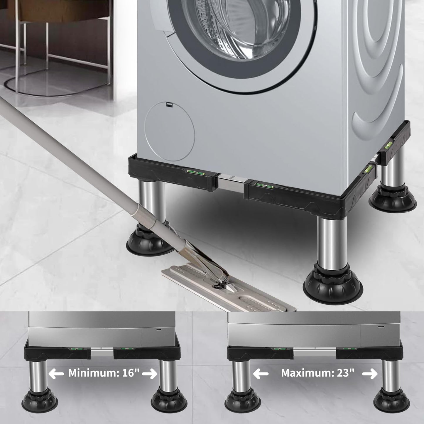 Nefish Mini Fridge Stand Height 7"-8.4" Adjustable Washer and Dryer Stand with 4 Strong Feet Heavy Duty Washing Machine Stand Base Laundry Pedestal Universal Platform for Home 16-24 Inch Appliance