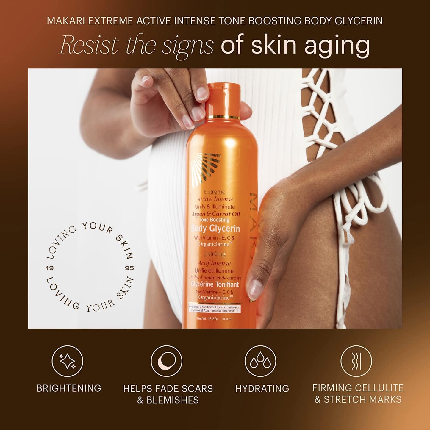 MAKARI Extreme Active Intense Argan and Carrot Oil Tone-Boosting Body Glycerin (16.8 oz) | Fades Spots & Marks | Helps Brighten Complexion | Hydrates and Softens | for All Skin Types Except Sensitive