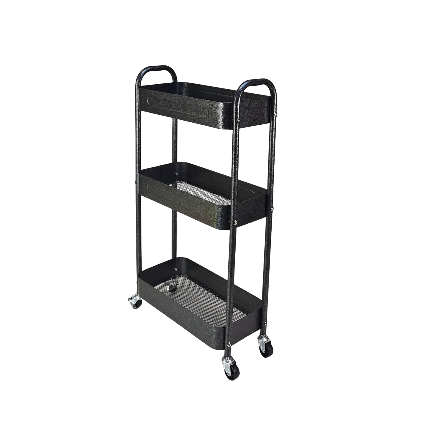 LIWNYRK 3 Tier Slim Metal Rolling Storage Cart for Laundry Room & Kitchen Organizer, 7.1'' Thin Standing Shelf for Narrow Spaces, Utility Cart with Wheels & Lockable Casters for Bathroom, Black