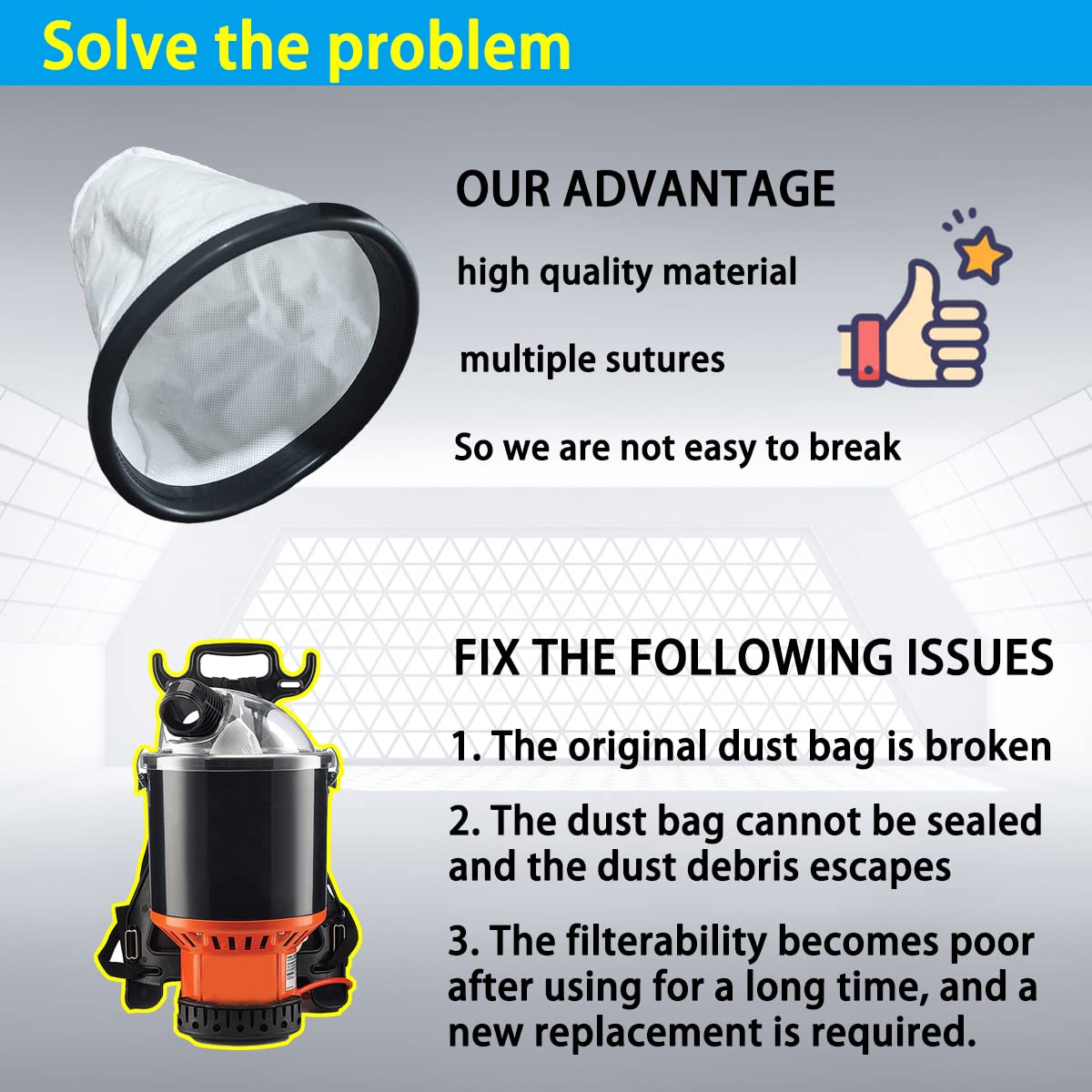Upgraded 2KE2105000 HEPA Cloth Bag Liner, Fit for Hoover, Royal Backpack Cloth Shoulder Vacuum Cleaner, Hoover C2401 and C2401010 Shoulder Vac Pro, Royal RY4000 and RY4001, 15 Year Warranty