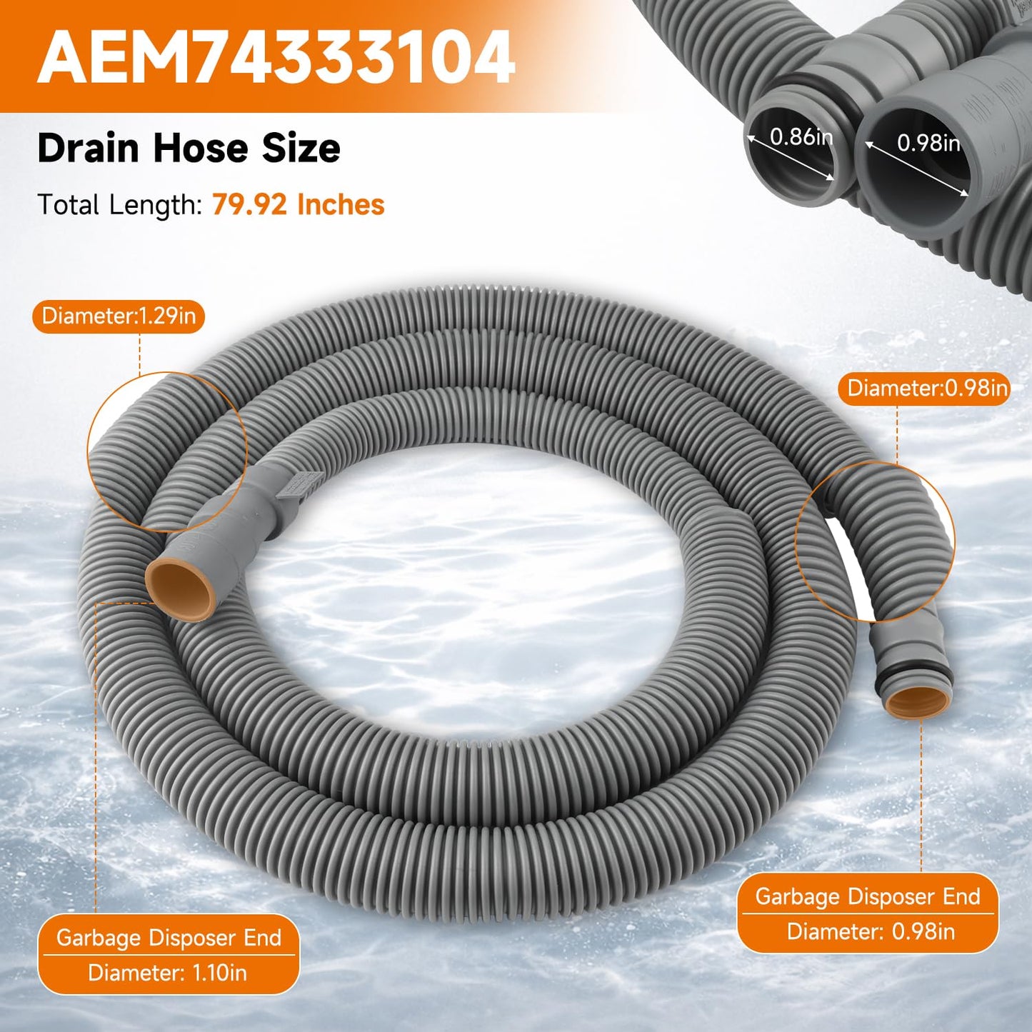 AIYOYOLIFE Dishwasher Drain Hose Extension with 2 Clamps Compatible with LG Quadwash Thinq LDT5665BD LDP6797BD LDF5545 LDTS5552S LDTS5552S LDNFC33LS Replace#: AEM74333104 AEM74333101