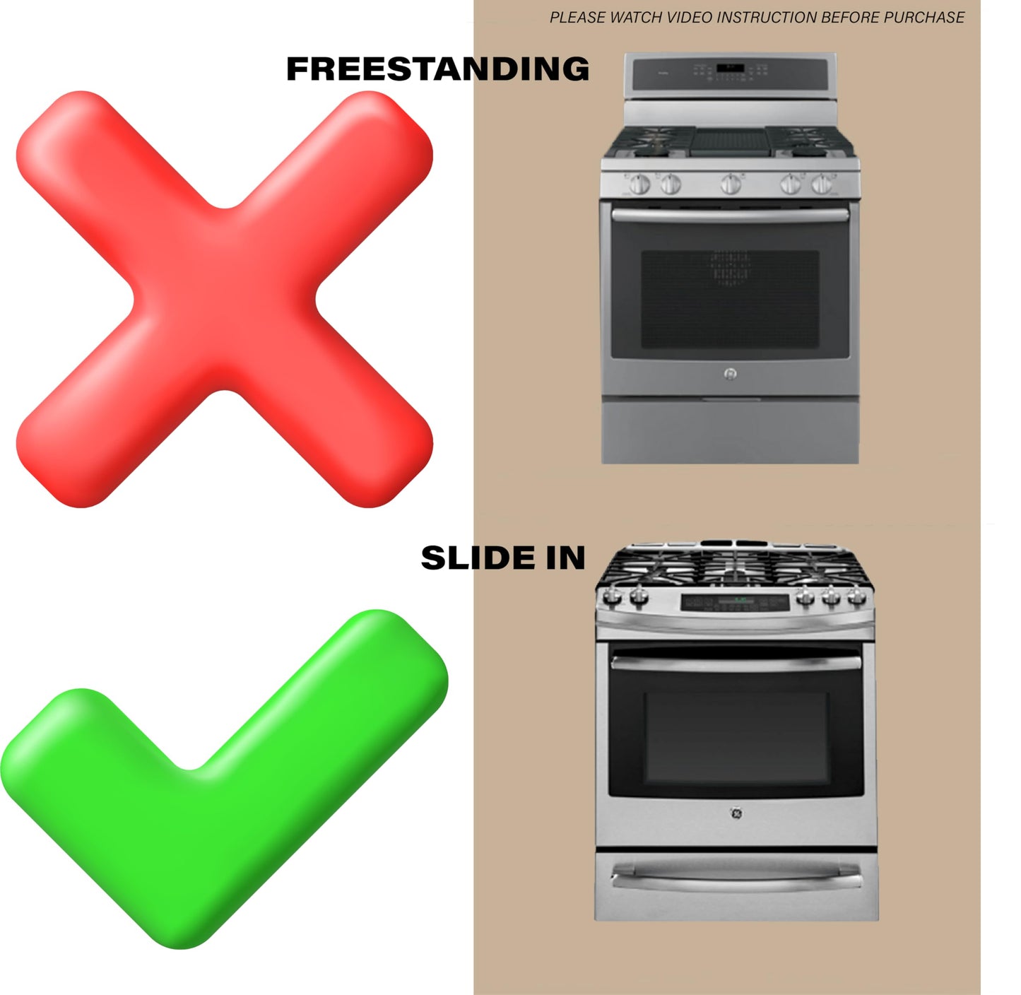 Expandable Rear Stove Gap Cover for Slide-In Ranges – Stainless Steel, Black Powder Coated – Adjustable Up to 32″ – Dual Install Options (1.5 inch WIDE)