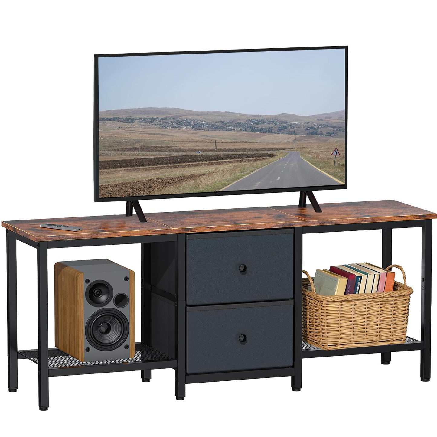 Smoproper TV Stand Suitable for TVs up to 55 Inches, Entertainment Center with Storage Drawers and Shelves, Media Console Table for Living Room and Bedroom (Brown Black)