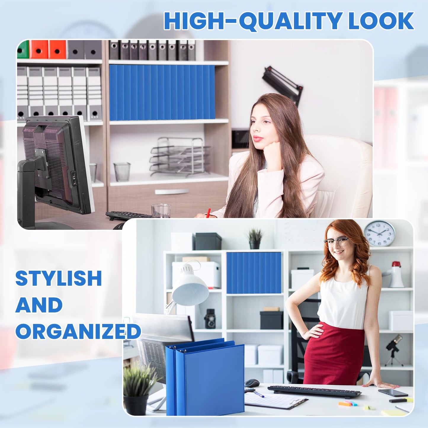 Henoyso 12 Pcs 1 Inch 3 Ring Flexible Poly Binders Bulk, Blue Plastic Telescoping 3 Ring Binder with Clear Front Cover and 2 Inner Pockets, Holds 240 Sheets 8.5"x11" Paper for School Office Home