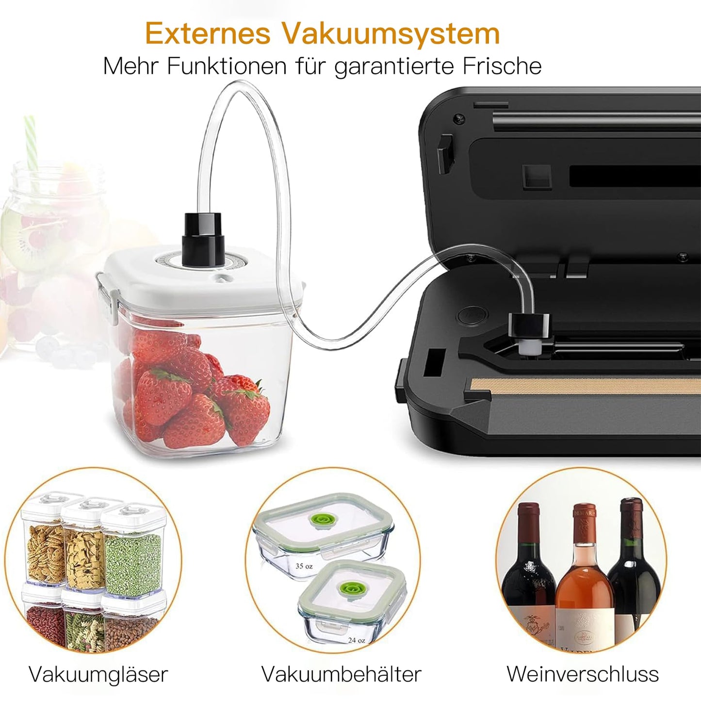 MegaWise Food Vacuum Sealer Machine – High-Power 80kPa Suction, One-Touch Operation, Built-in Cutter – Works with All Food Types, Includes Bags & Hose (Black), Keeps Food Fresh 5x Longer