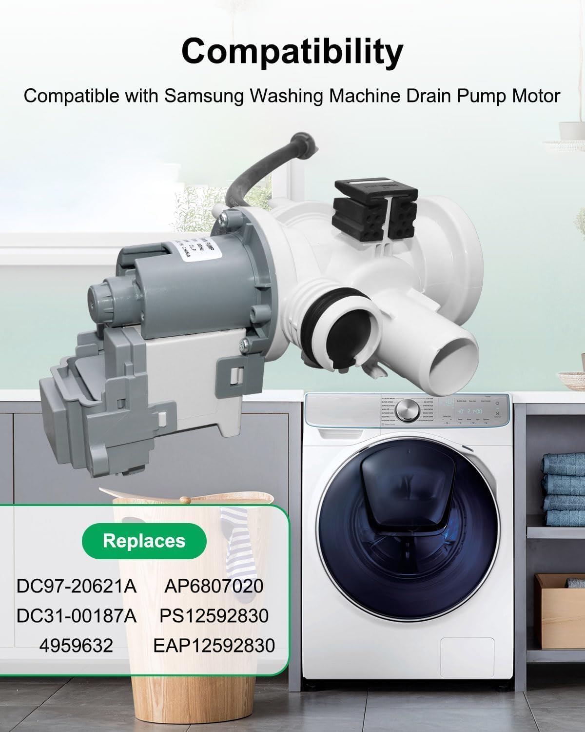 Upgraded DC97-20621A DC97-17999N Washer Drain Pump Compatible with Samsung WF45B6300AC, Replace DC31-00187A PX3516-01 AP6807020 PS12592830 EAP12592830 495963 Washing Machine Drain Pump Motor