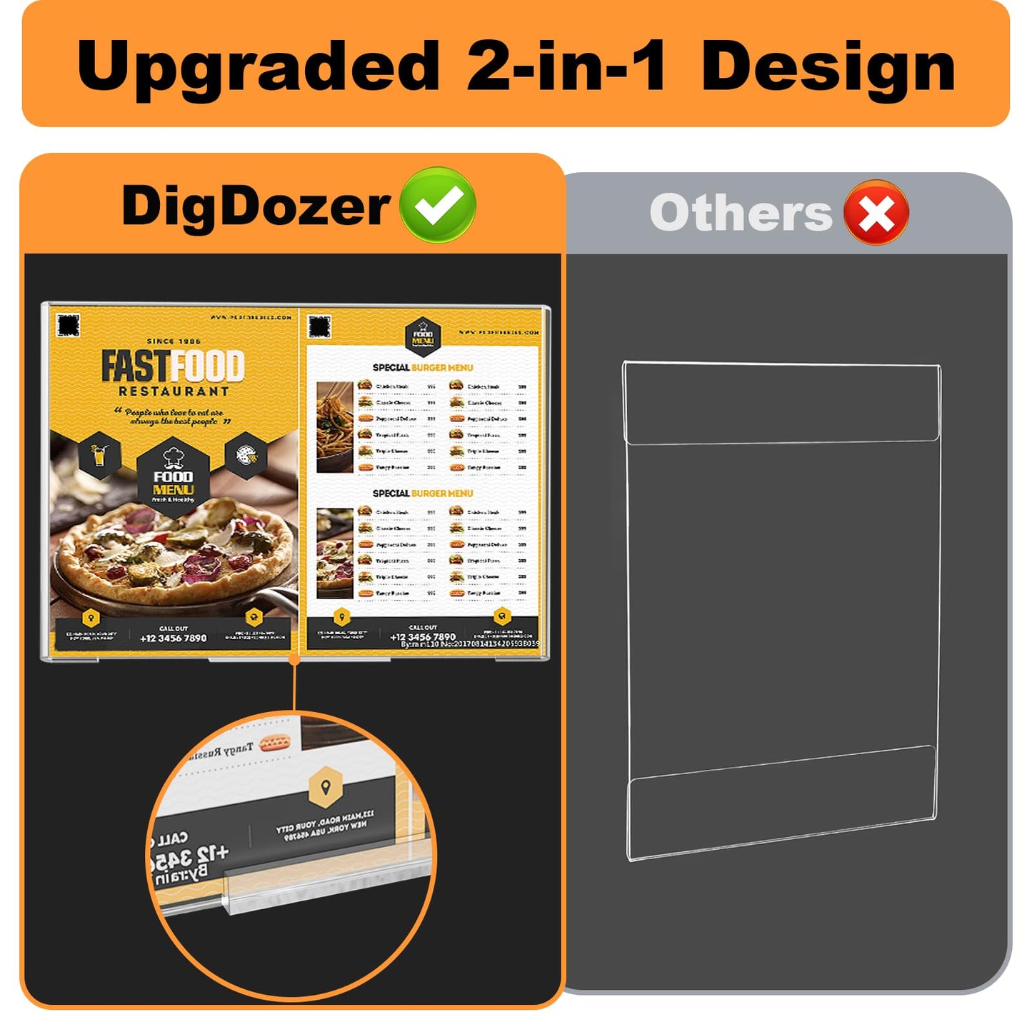 DigDozer 12 Pcs Acrylic Sign Holder 8.5 x 11, Dual-Purpose Wall Mount Sign Holders with Adhesive, Clear Plastic Frames Paper Display Sign Holders for Office, Store, Restaurant - Horizontal or Vertical