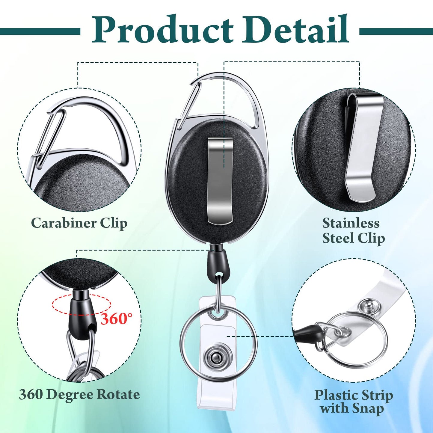 Laumoi 80 Pcs Retractable ID Badge Holder Name ID Badge Reel Clips Keychain Bulk with Belt Clip and Key Ring for Office Worker Teacher Doctor Nurse Employee (Black)